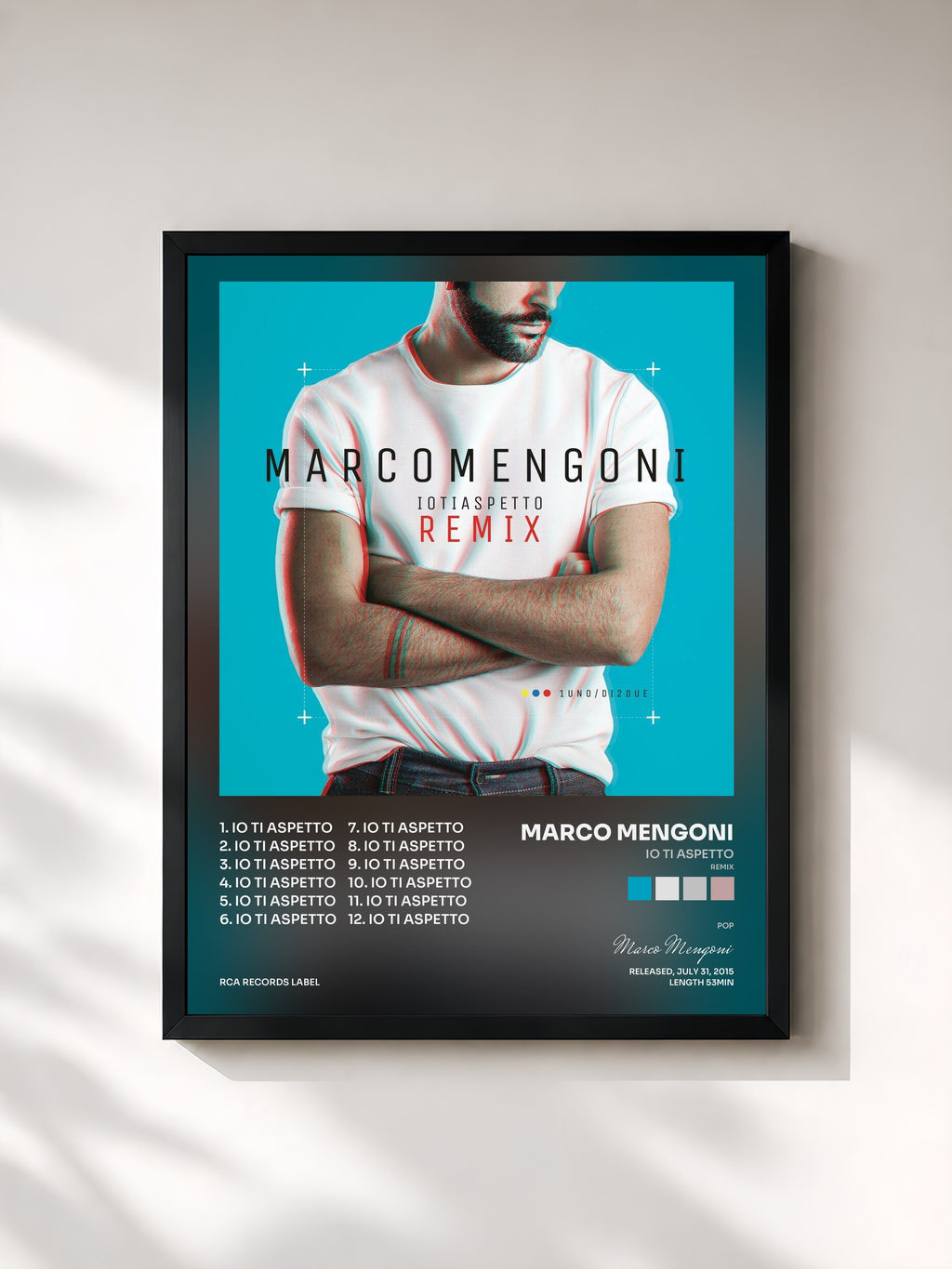 #noir Tableau de l'album Io ti aspetto (Remix) de Marco Mengoni, cadre noir, imprimé et encadré en France