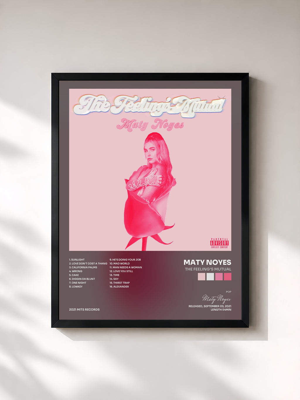 #noir Tableau de l'album The Feeling's Mutual de Maty Noyes, cadre noir, imprimé et encadré en France
