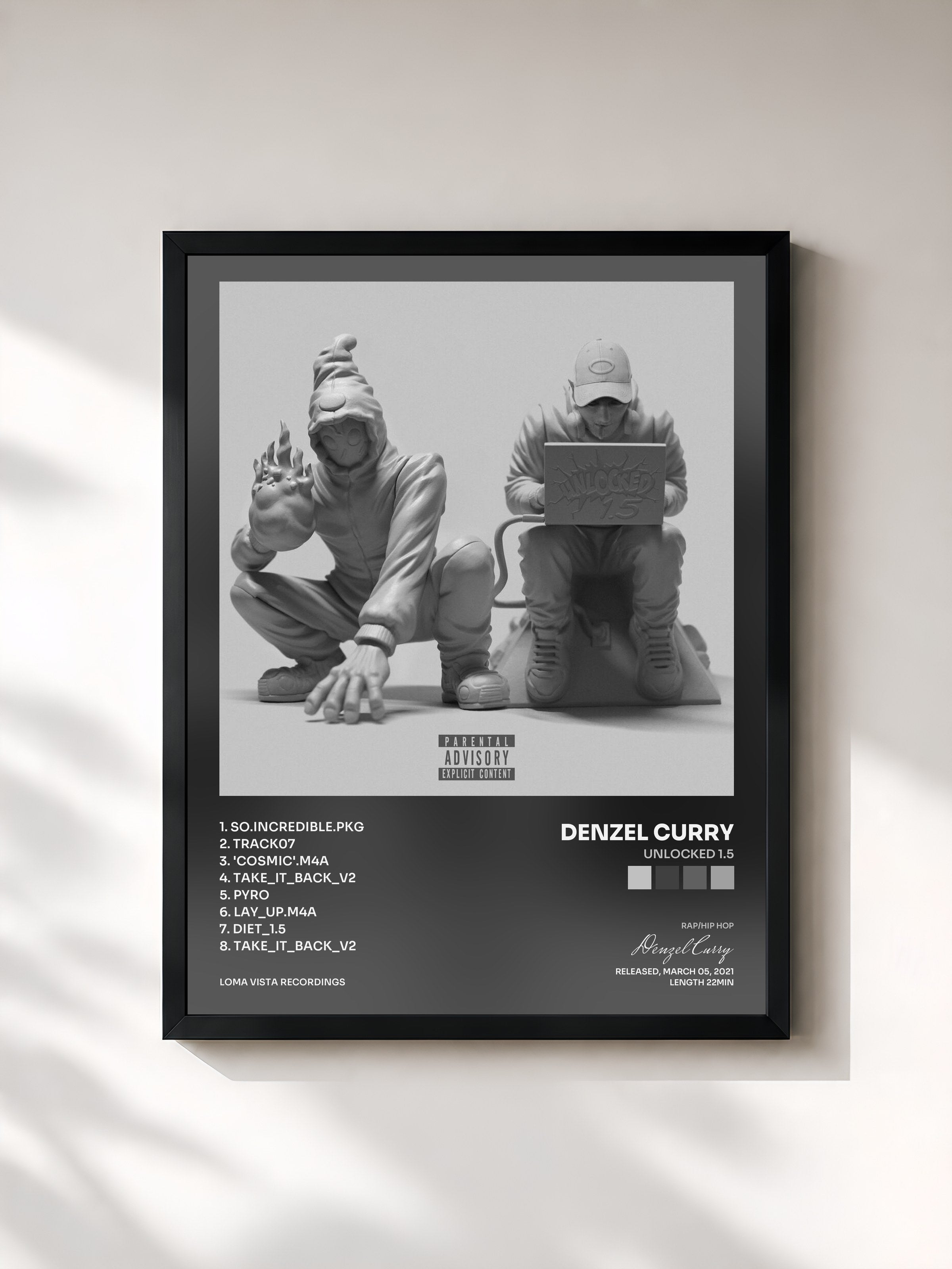 #noir Tableau de l'album UNLOCKED 1.5 de Denzel Curry, cadre noir, imprimé et encadré en France