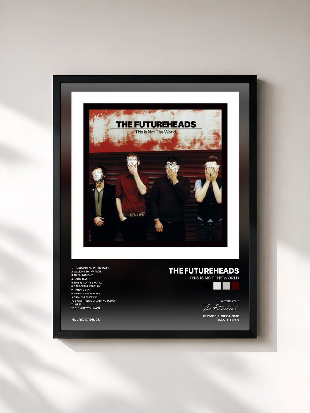 #noir Tableau de l'album This Is Not The World de The Futureheads, cadre noir, imprimé et encadré en France