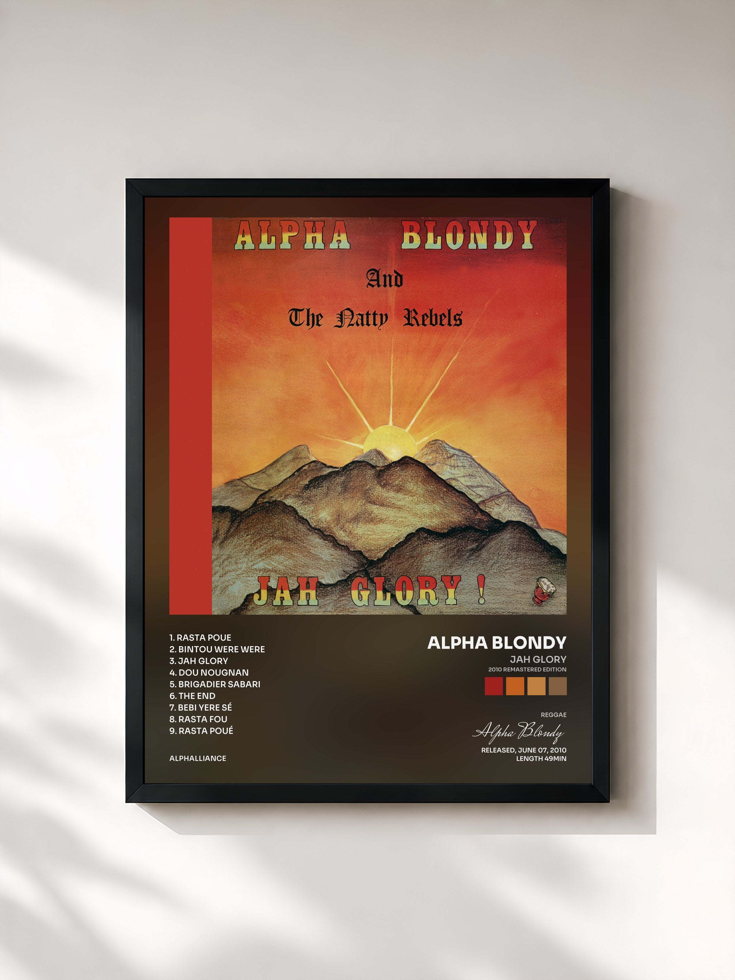 #noir Tableau de l'album Jah Glory (2010 Remastered Edition) de Alpha Blondy, cadre noir, imprimé et encadré en France