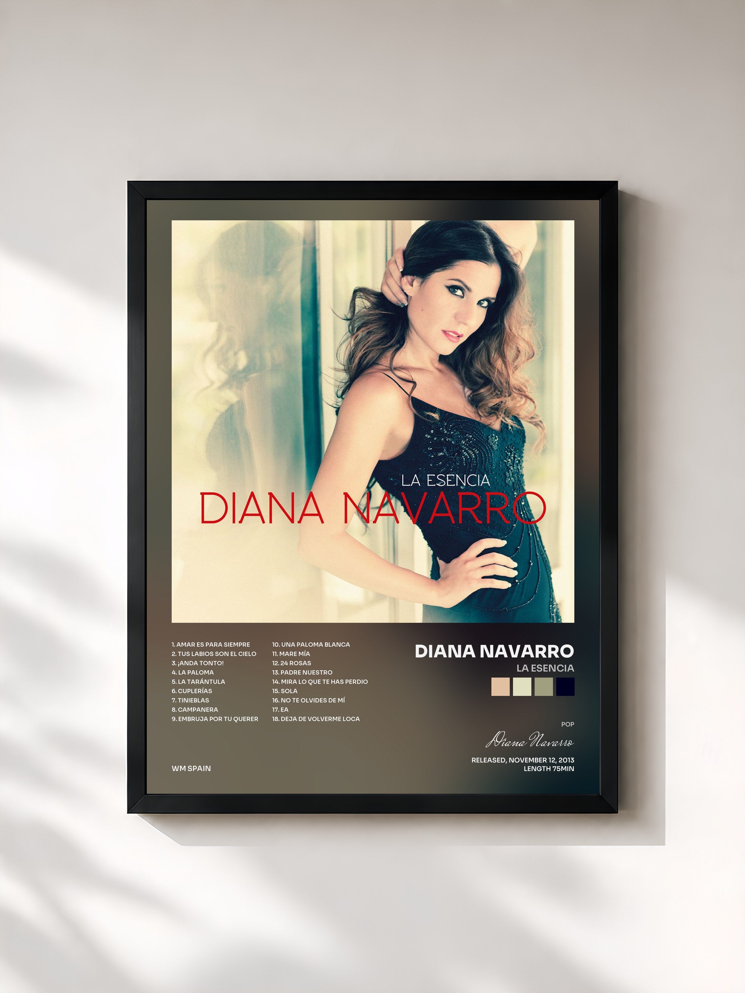#noir Tableau de l'album La Esencia de Diana Navarro, cadre noir, imprimé et encadré en France