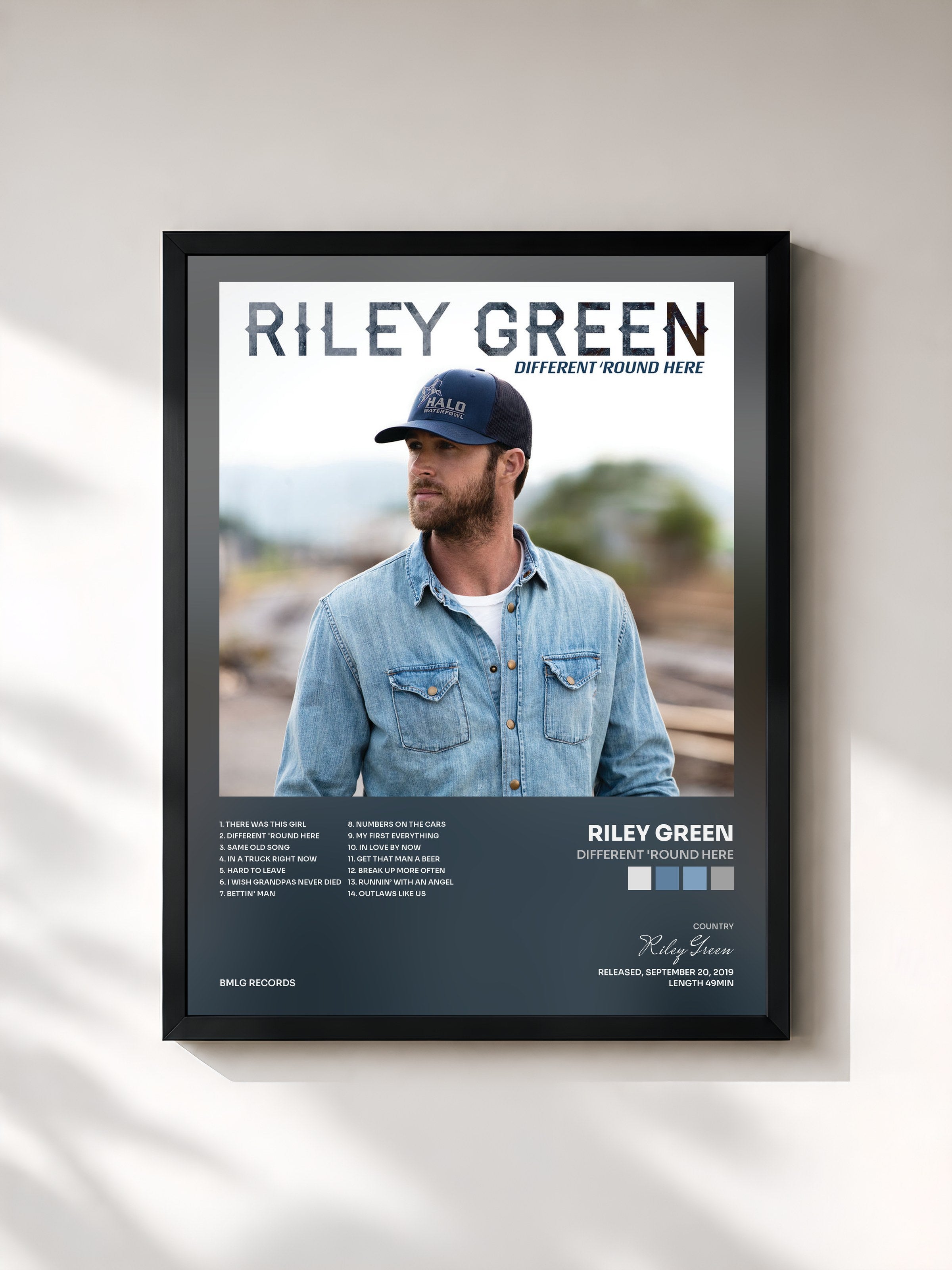 #noir Tableau de l'album Different 'Round Here de Riley Green, cadre noir, imprimé et encadré en France