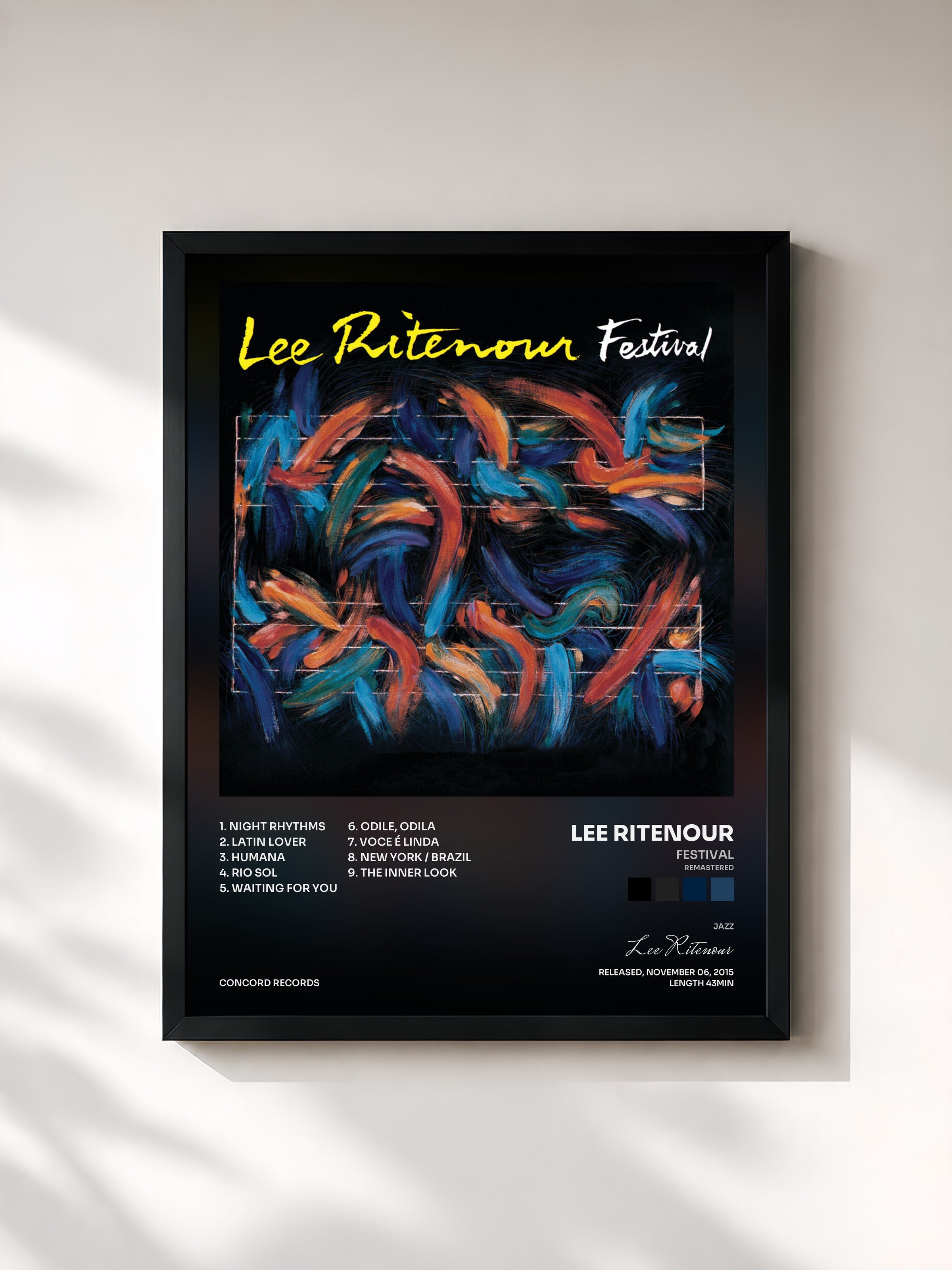 #noir Tableau de l'album Festival (Remastered) de Lee Ritenour, cadre noir, imprimé et encadré en France