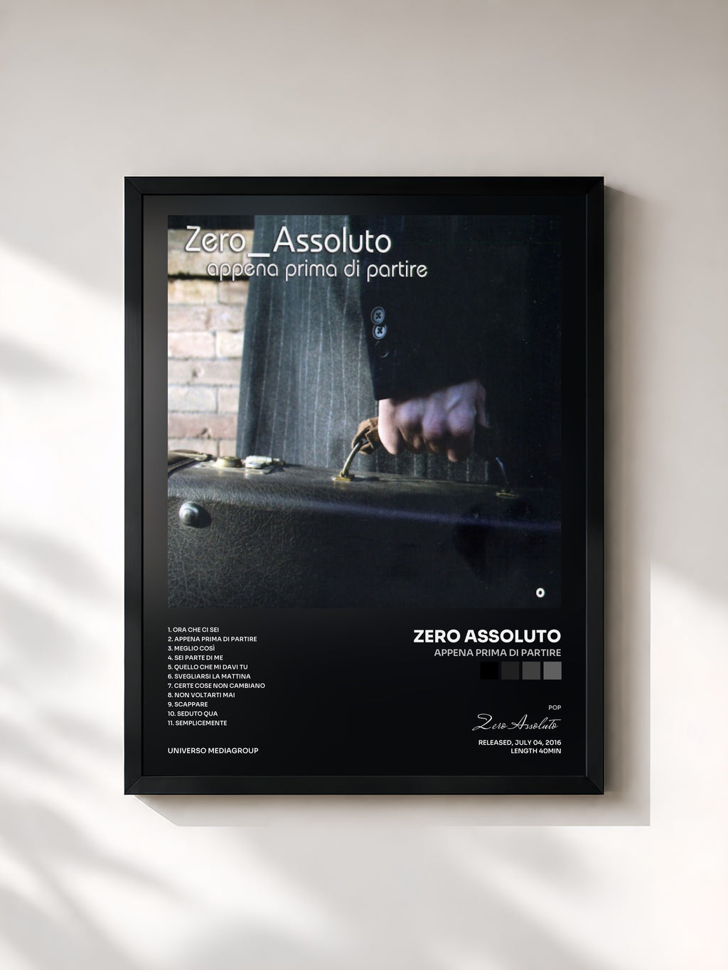 #noir Tableau de l'album Appena prima di partire de Zero Assoluto, cadre noir, imprimé et encadré en France