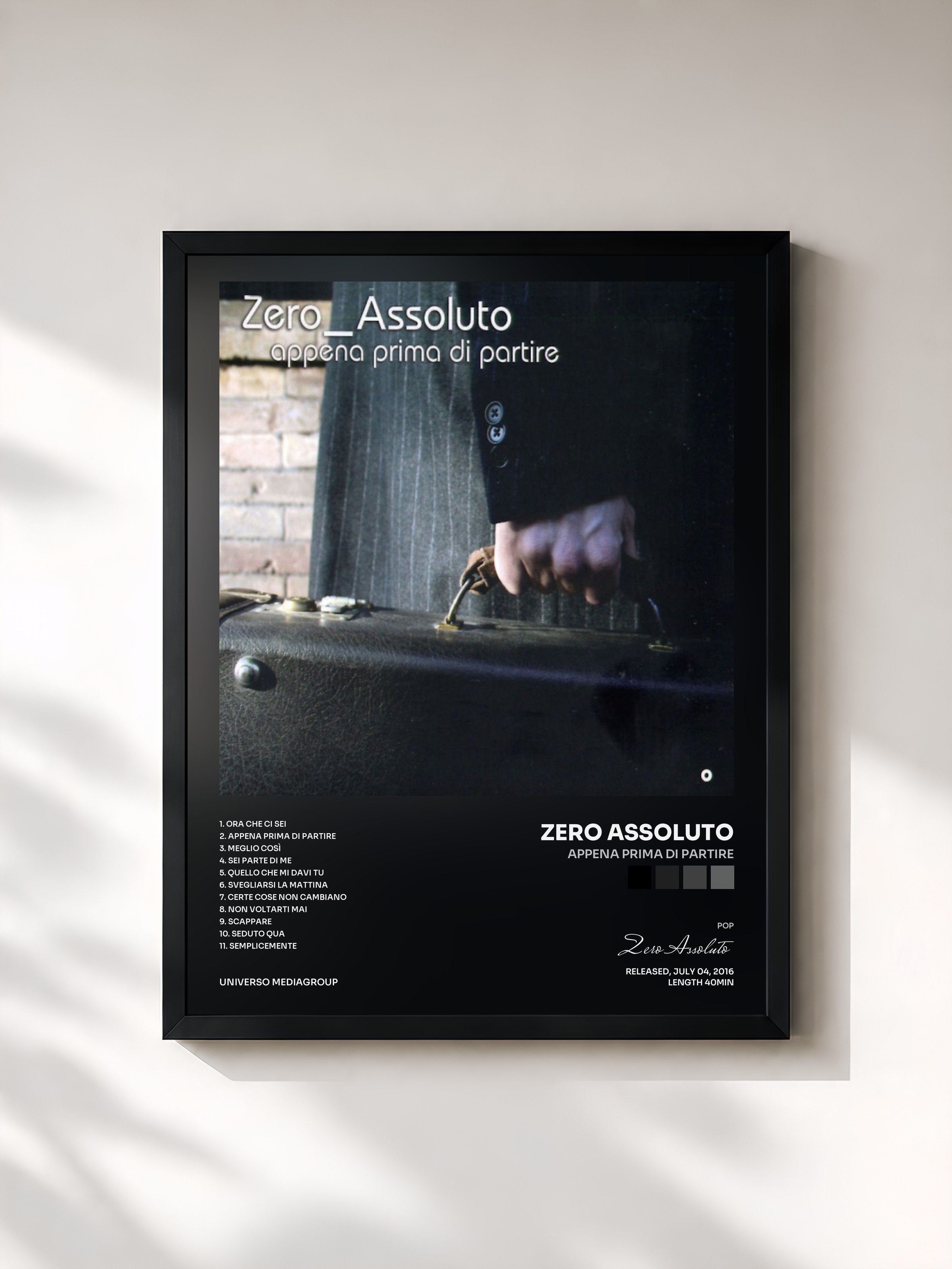 #noir Tableau de l'album Appena prima di partire de Zero Assoluto, cadre noir, imprimé et encadré en France