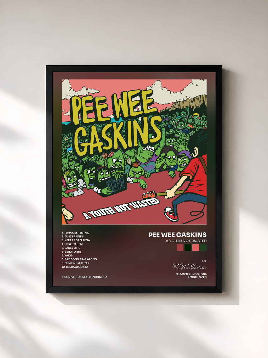 #noir Tableau de l'album A Youth Not Wasted de Pee Wee Gaskins, cadre noir, imprimé et encadré en France