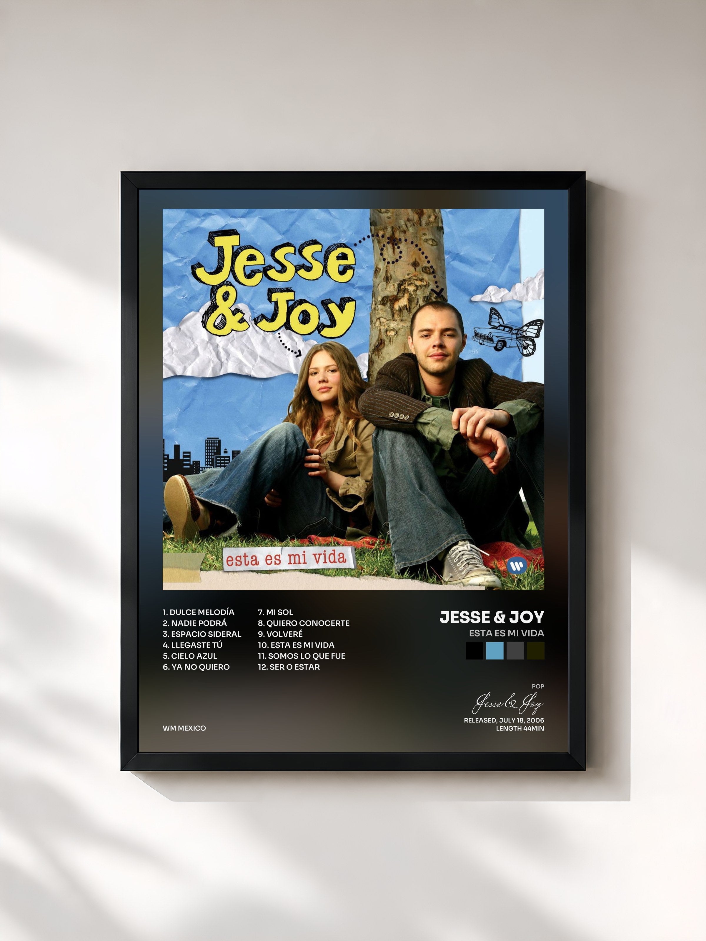 #noir Tableau de l'album Esta Es Mi Vida de Jesse & Joy, cadre noir, imprimé et encadré en France