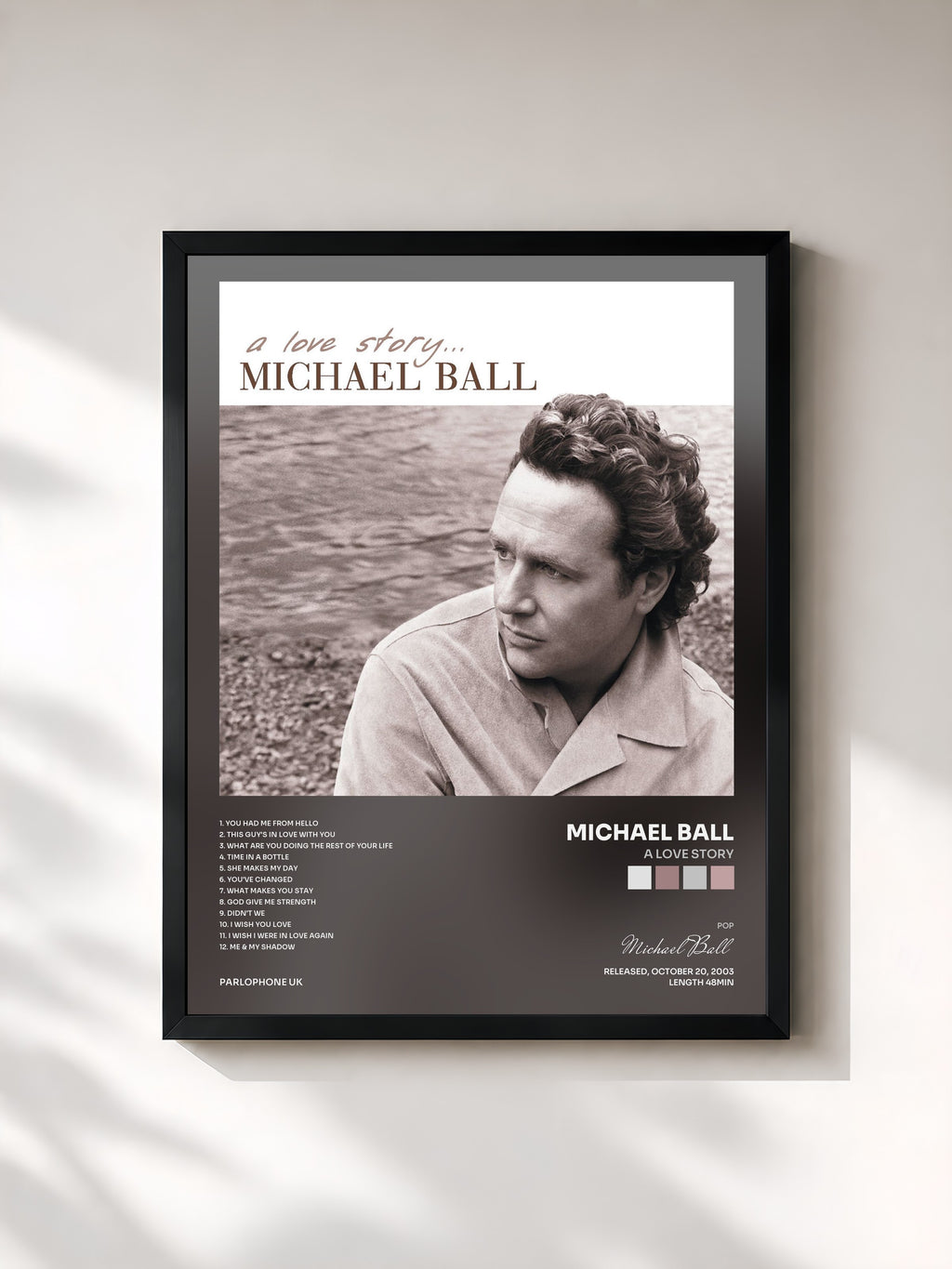 #noir Tableau de l'album A Love Story de Michael Ball, cadre noir, imprimé et encadré en France