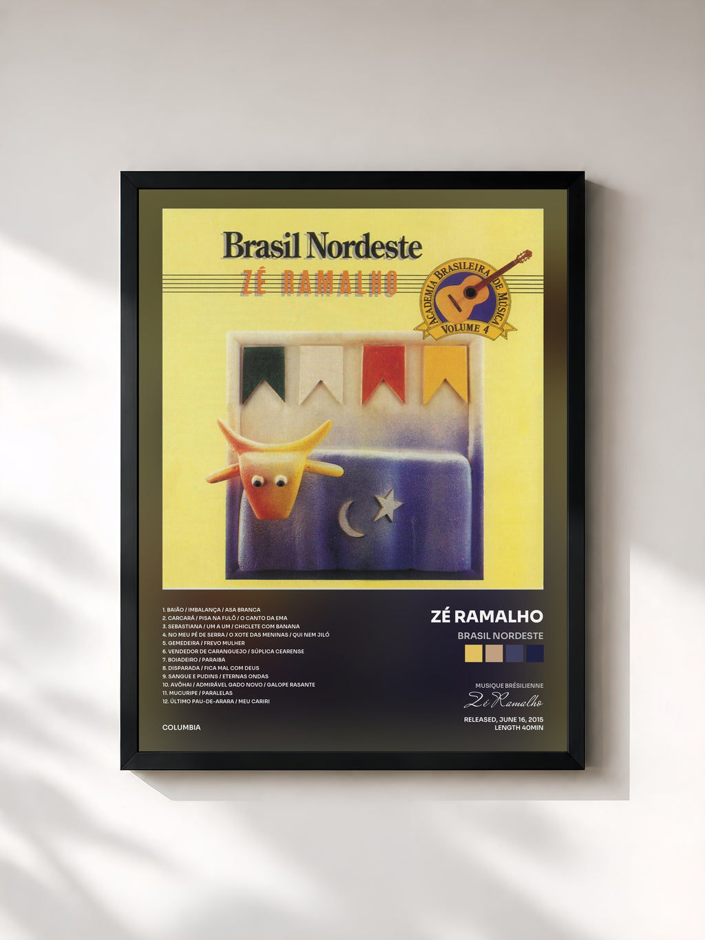 #noir Tableau de l'album Brasil Nordeste de Zé Ramalho, cadre noir, imprimé et encadré en France