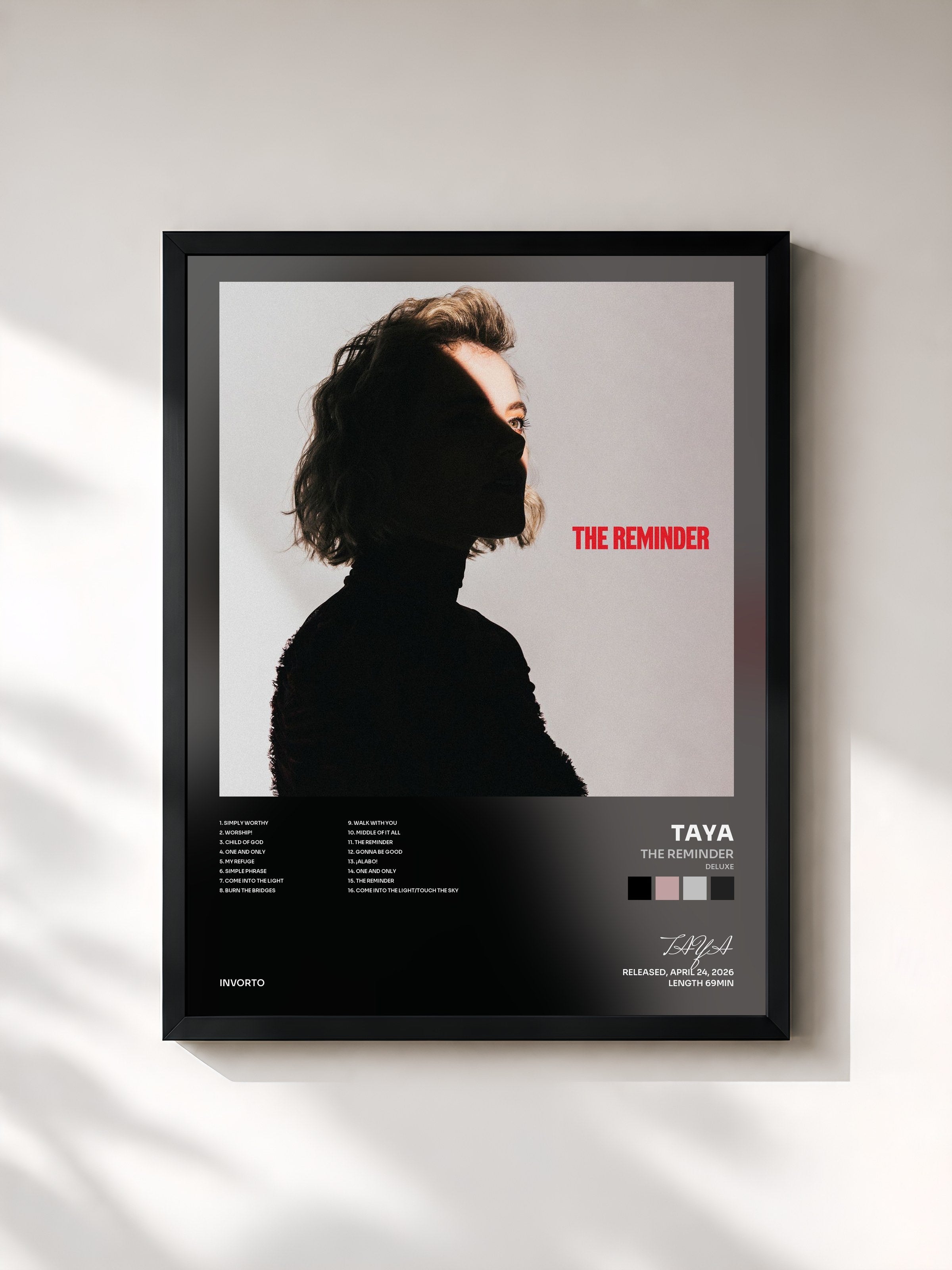 #noir Tableau de l'album The Reminder (Deluxe) de TAYA, cadre noir, imprimé et encadré en France