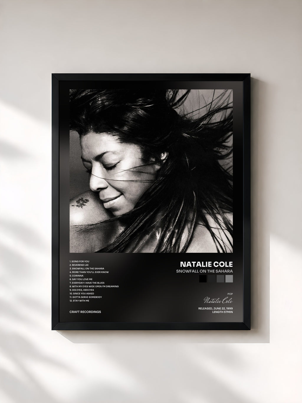 #noir Tableau de l'album Snowfall On The Sahara de Natalie Cole, cadre noir, imprimé et encadré en France