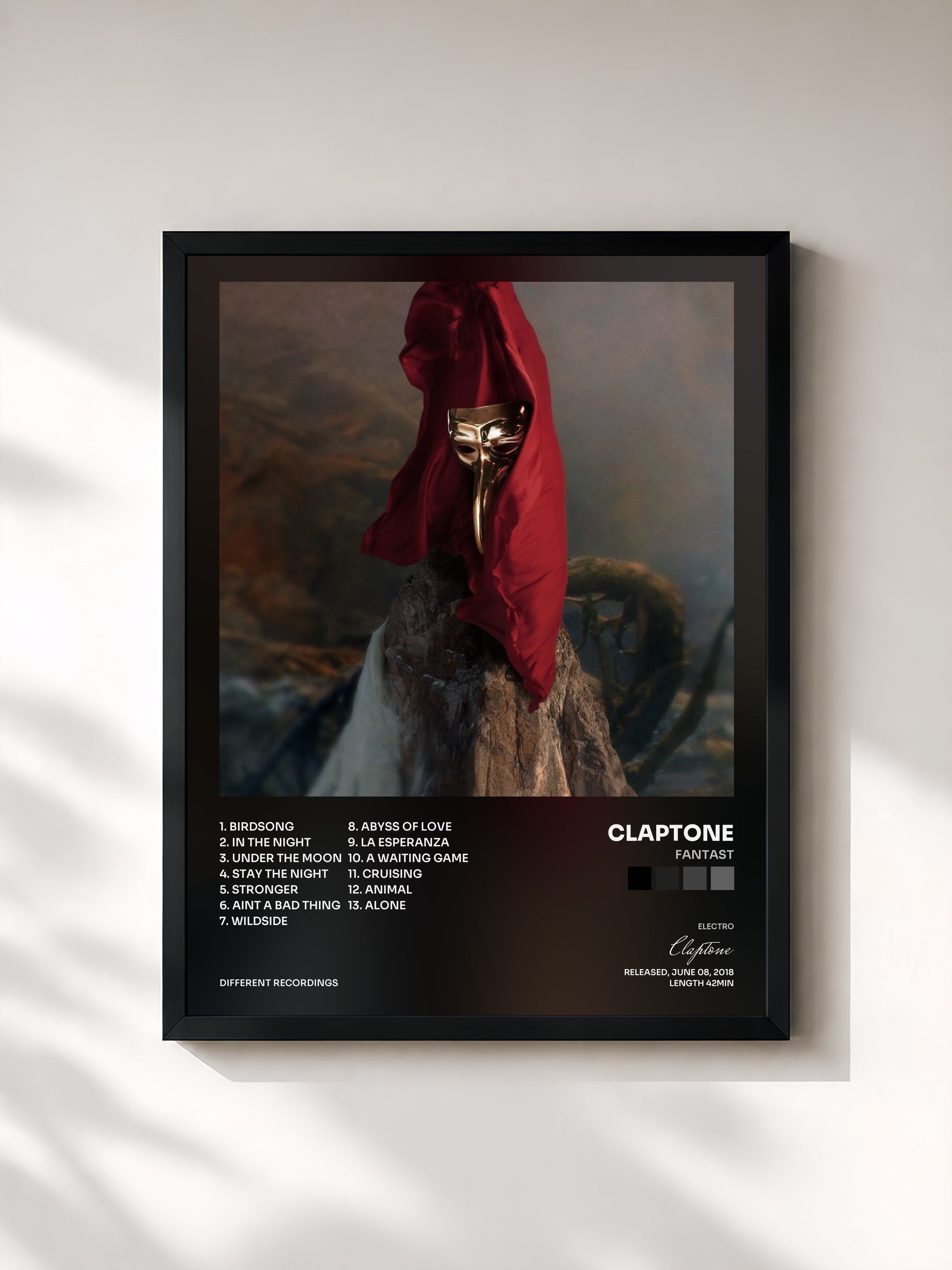 #noir Tableau de l'album Fantast de Claptone, cadre noir, imprimé et encadré en France