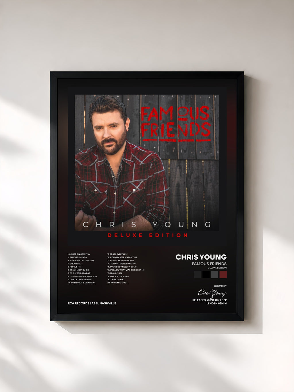 #noir Tableau de l'album Famous Friends (Deluxe Edition) de Chris Young, cadre noir, imprimé et encadré en France