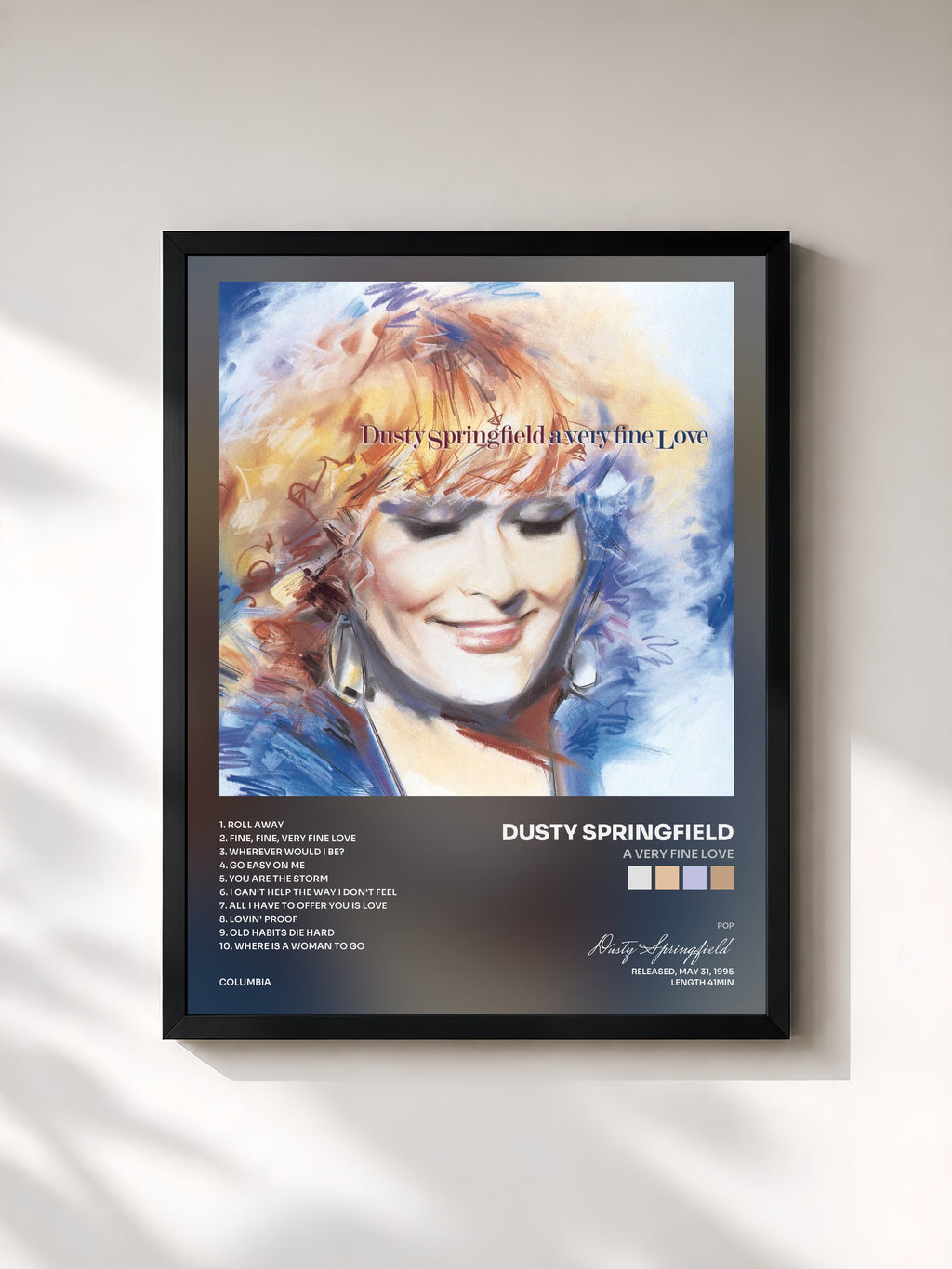 #noir Tableau de l'album A Very Fine Love de Dusty Springfield, cadre noir, imprimé et encadré en France