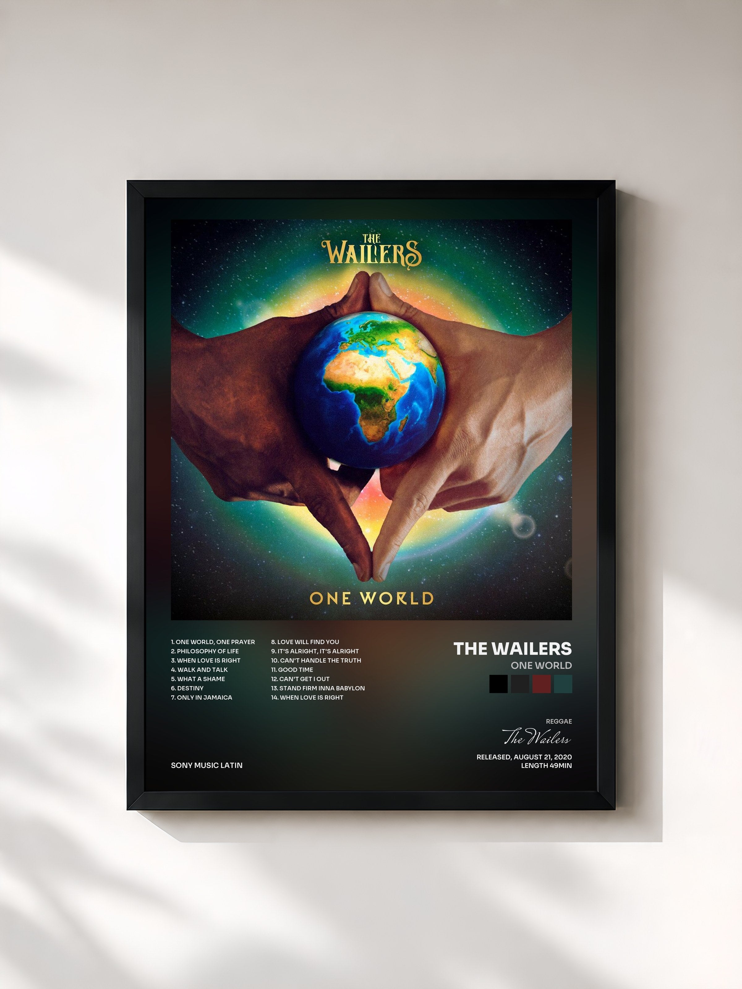 #noir Tableau de l'album One World de The Wailers, cadre noir, imprimé et encadré en France