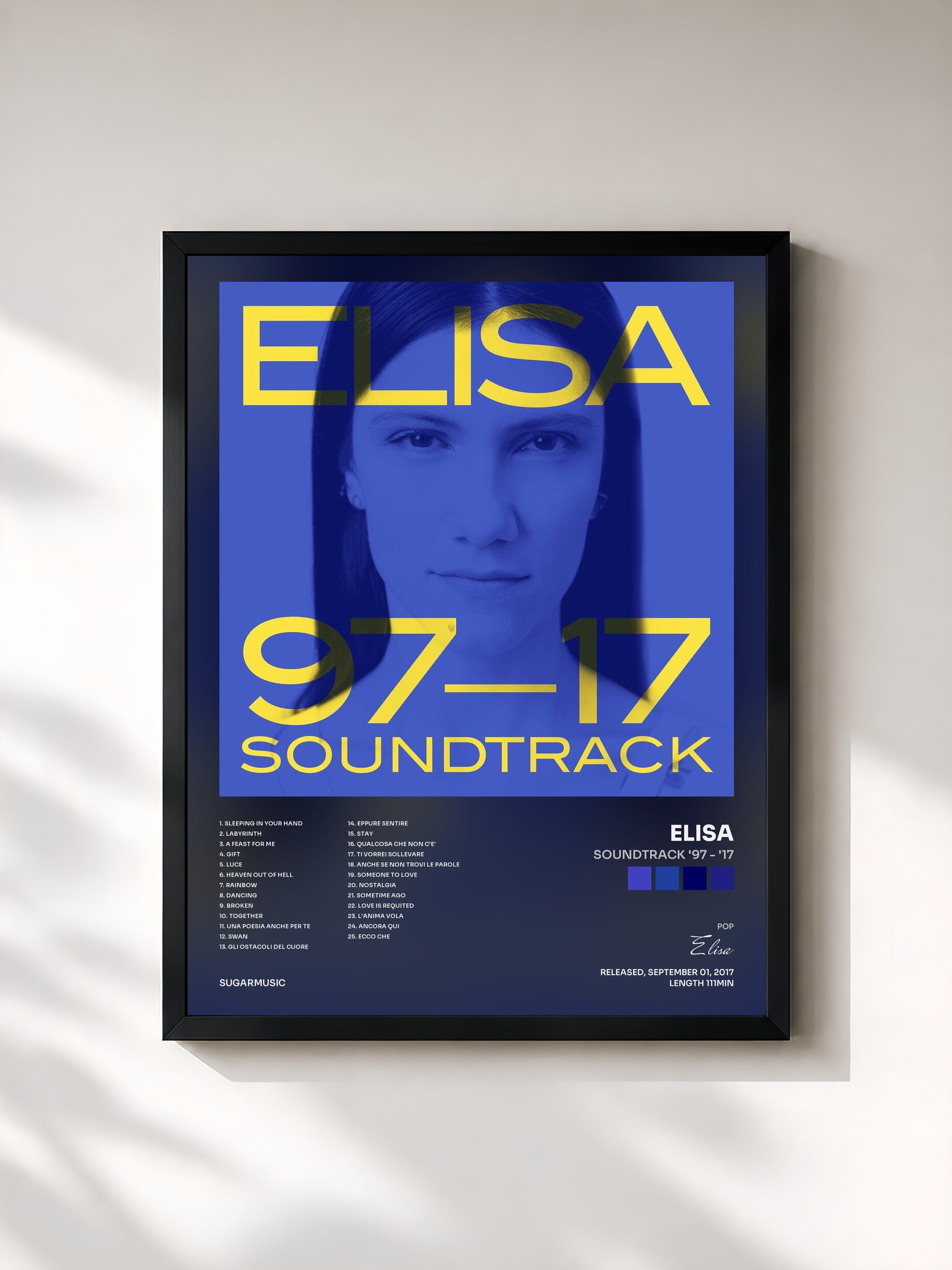 #noir Tableau de l'album Soundtrack '97 - '17 de Elisa, cadre noir, imprimé et encadré en France