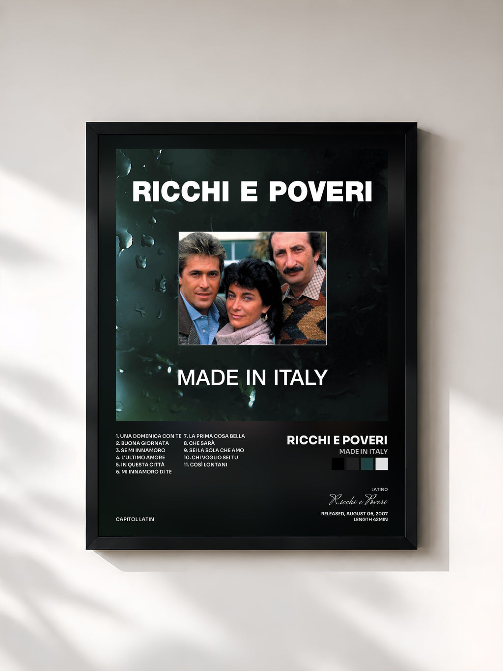 #noir Tableau de l'album Made In Italy de Ricchi e Poveri, cadre noir, imprimé et encadré en France