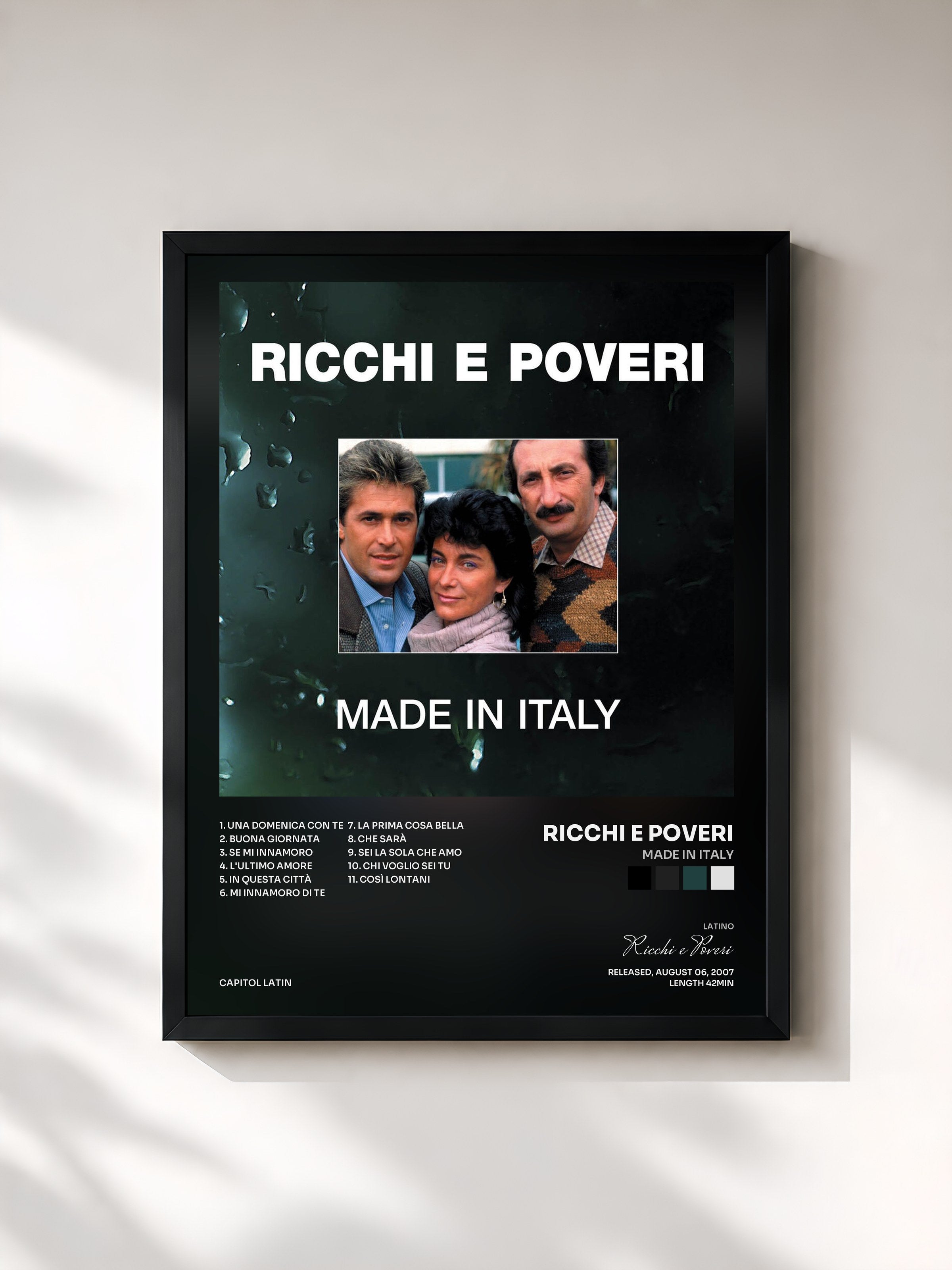 #noir Tableau de l'album Made In Italy de Ricchi e Poveri, cadre noir, imprimé et encadré en France