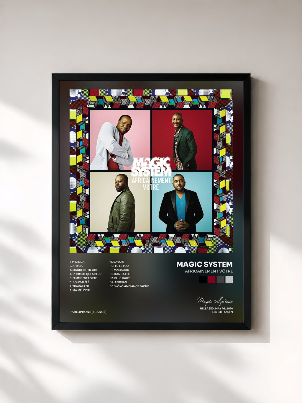 #noir Tableau de l'album Africainement vôtre de Magic System, cadre noir, imprimé et encadré en France