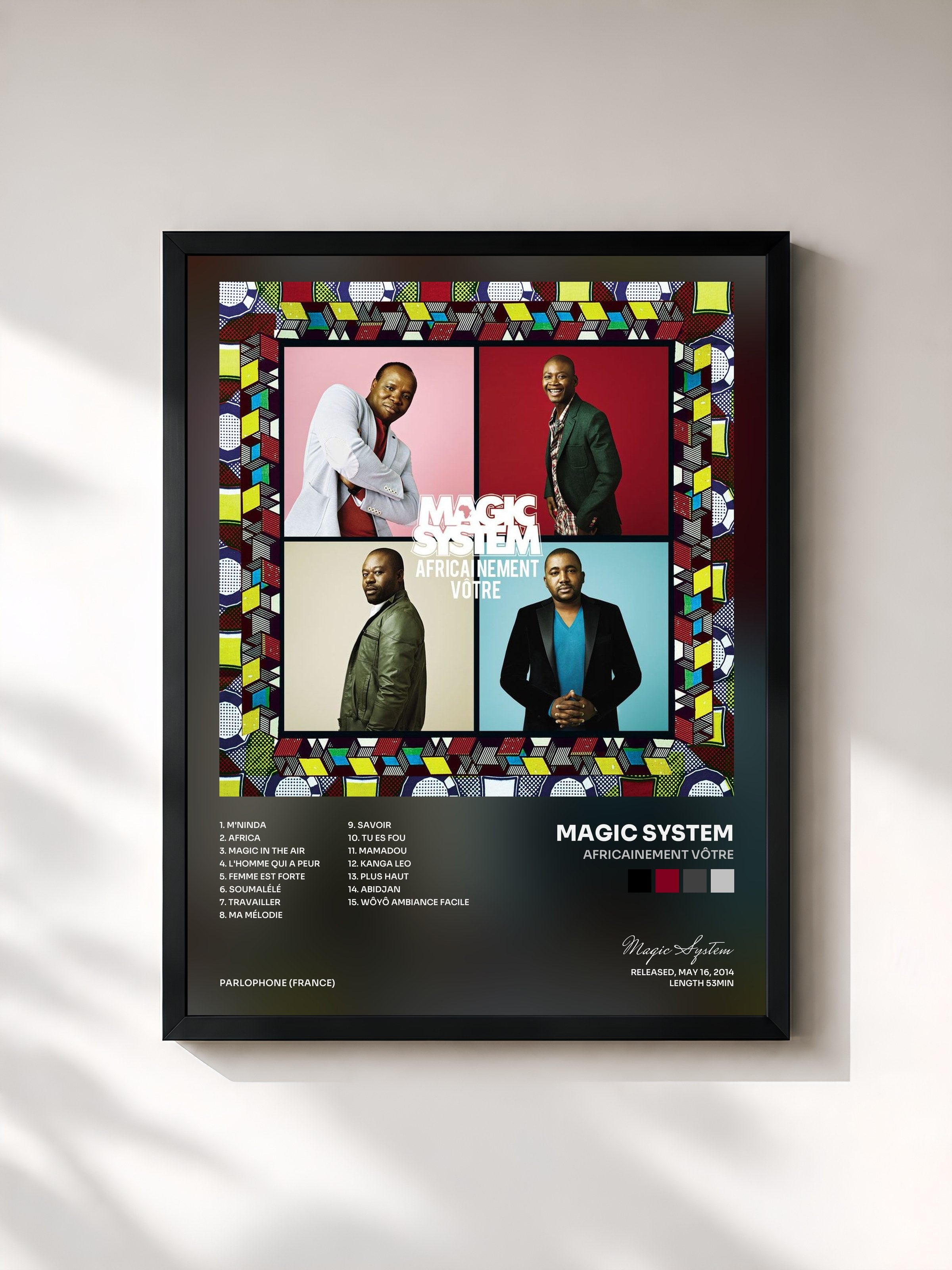 #noir Tableau de l'album Africainement vôtre de Magic System, cadre noir, imprimé et encadré en France