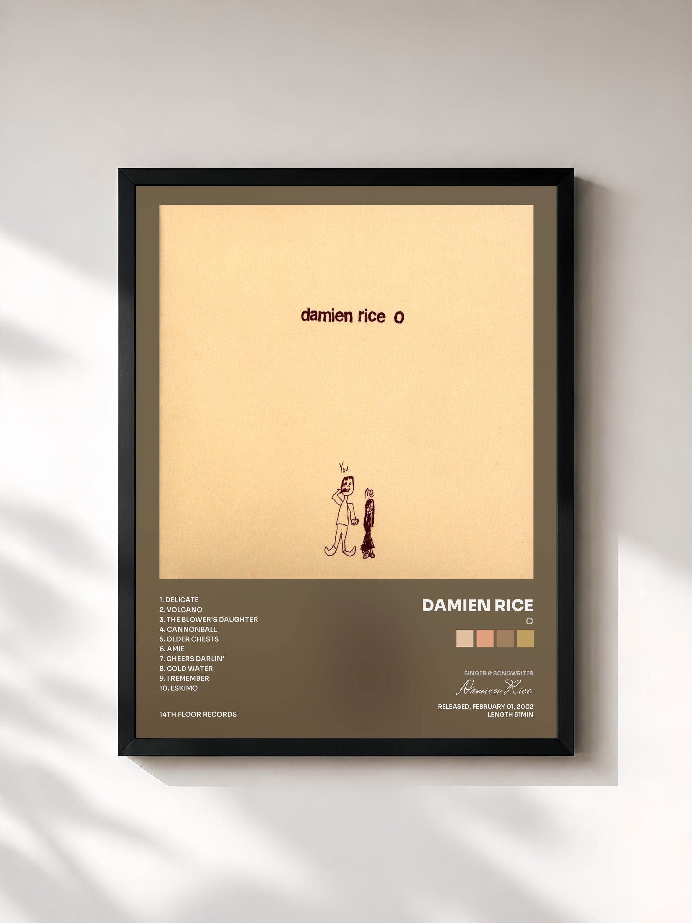 #noir Tableau de l'album O de Damien Rice, cadre noir, imprimé et encadré en France