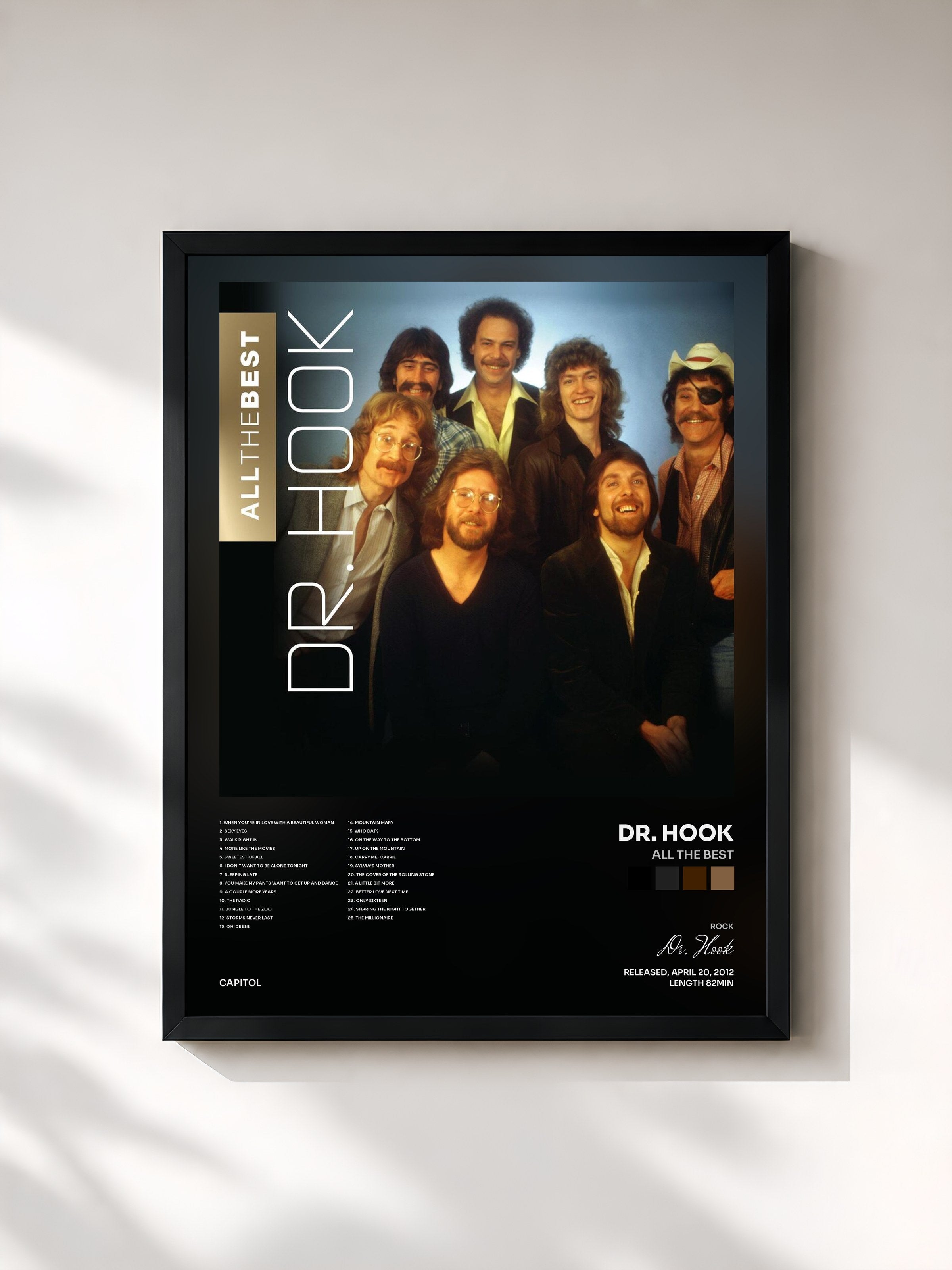 #noir Tableau de l'album All The Best de Dr. Hook, cadre noir, imprimé et encadré en France