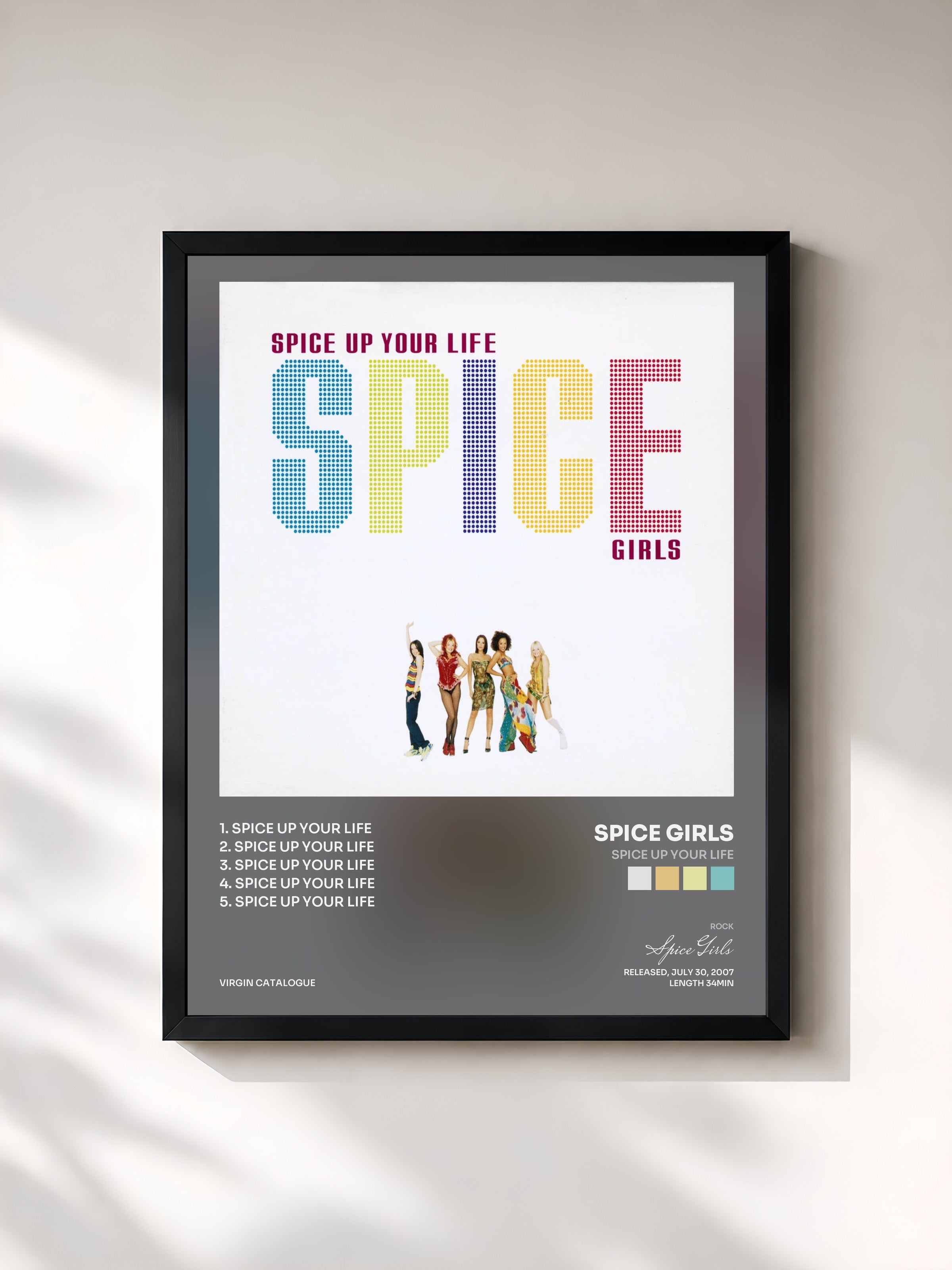 #noir Tableau de l'album Spice Up Your Life de Spice Girls, cadre noir, imprimé et encadré en France