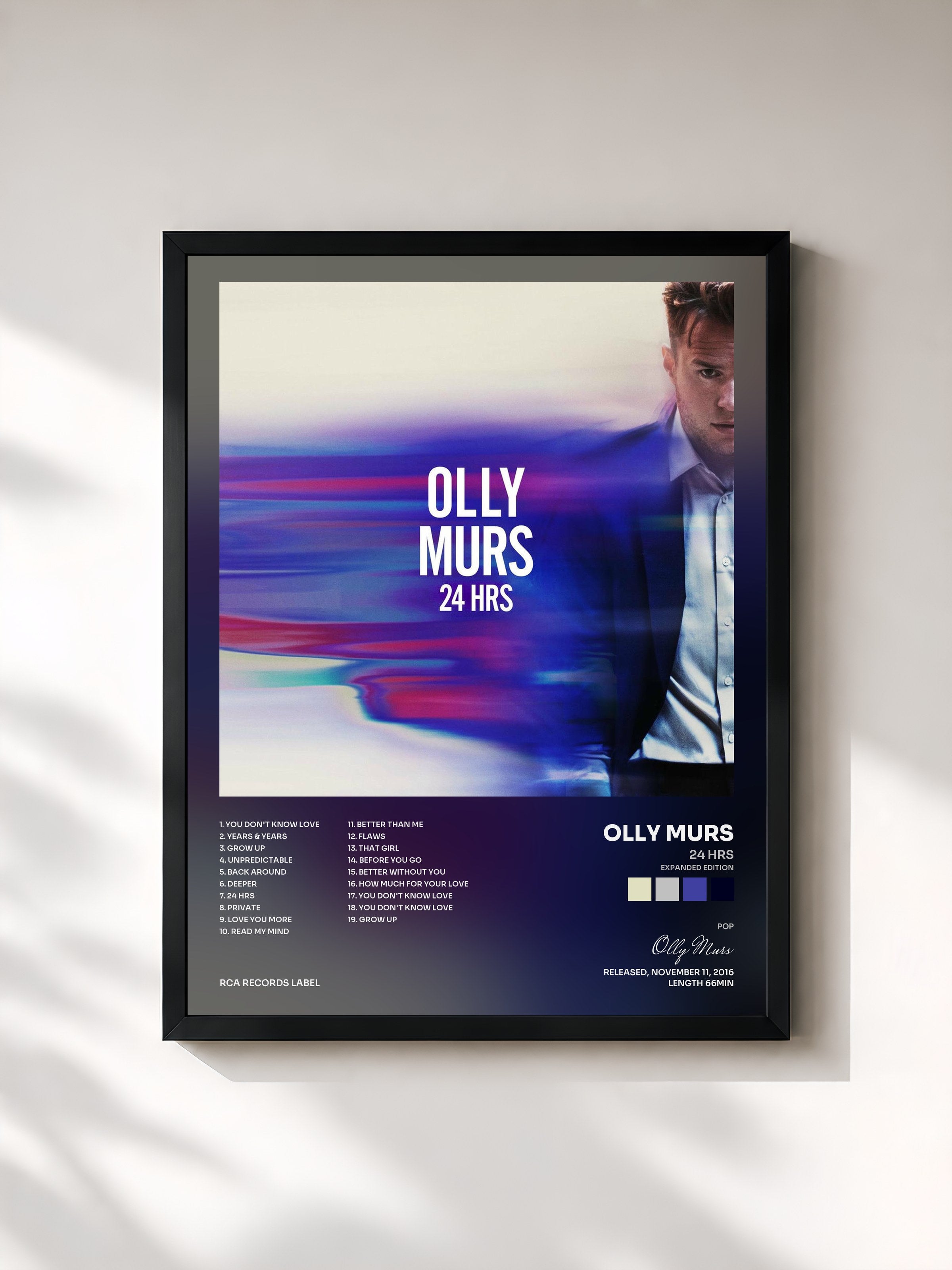 #noir Tableau de l'album 24 HRS (Expanded Edition) de Olly Murs, cadre noir, imprimé et encadré en France