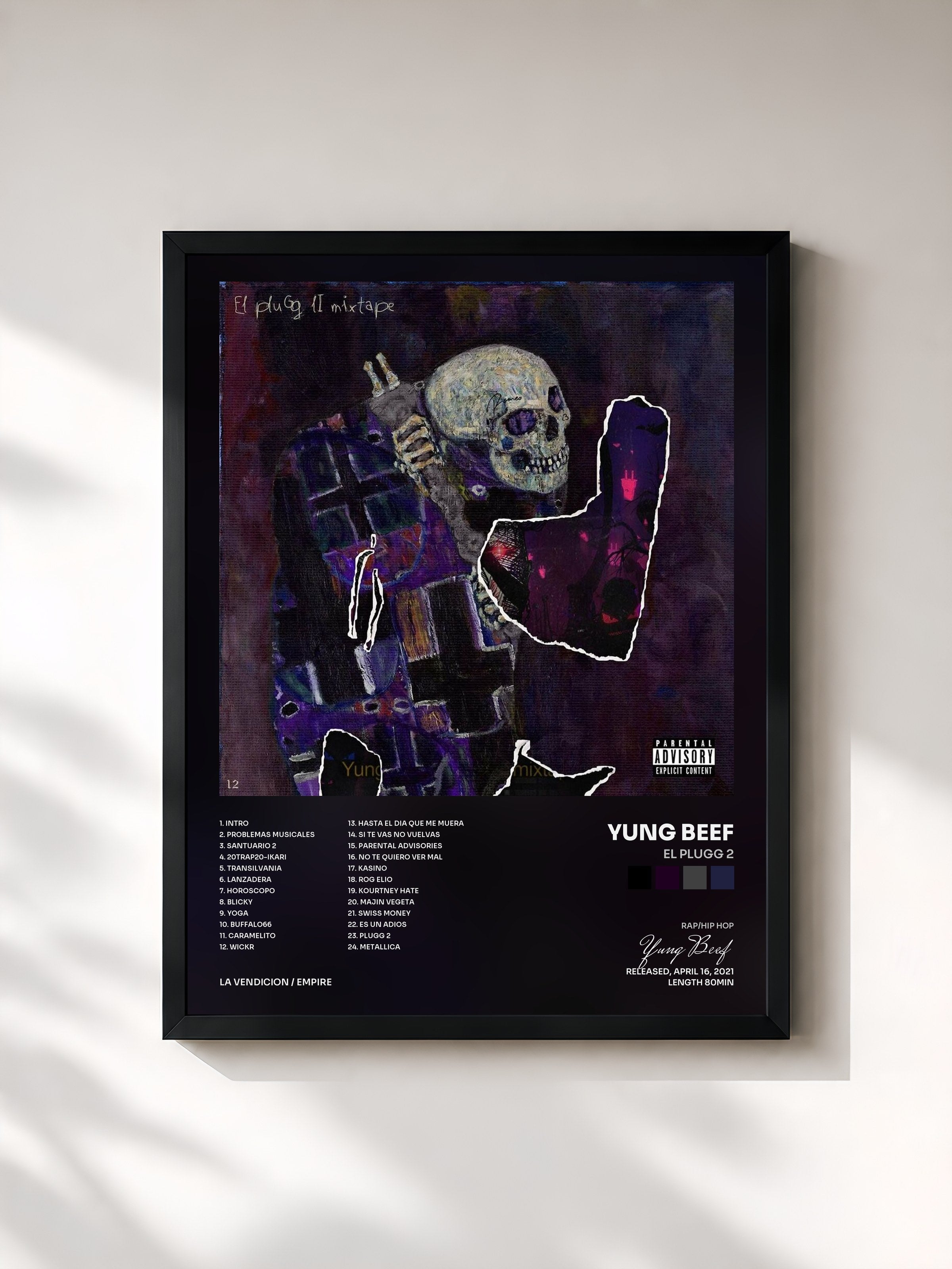 #noir Tableau de l'album El Plugg 2 de Yung Beef, cadre noir, imprimé et encadré en France