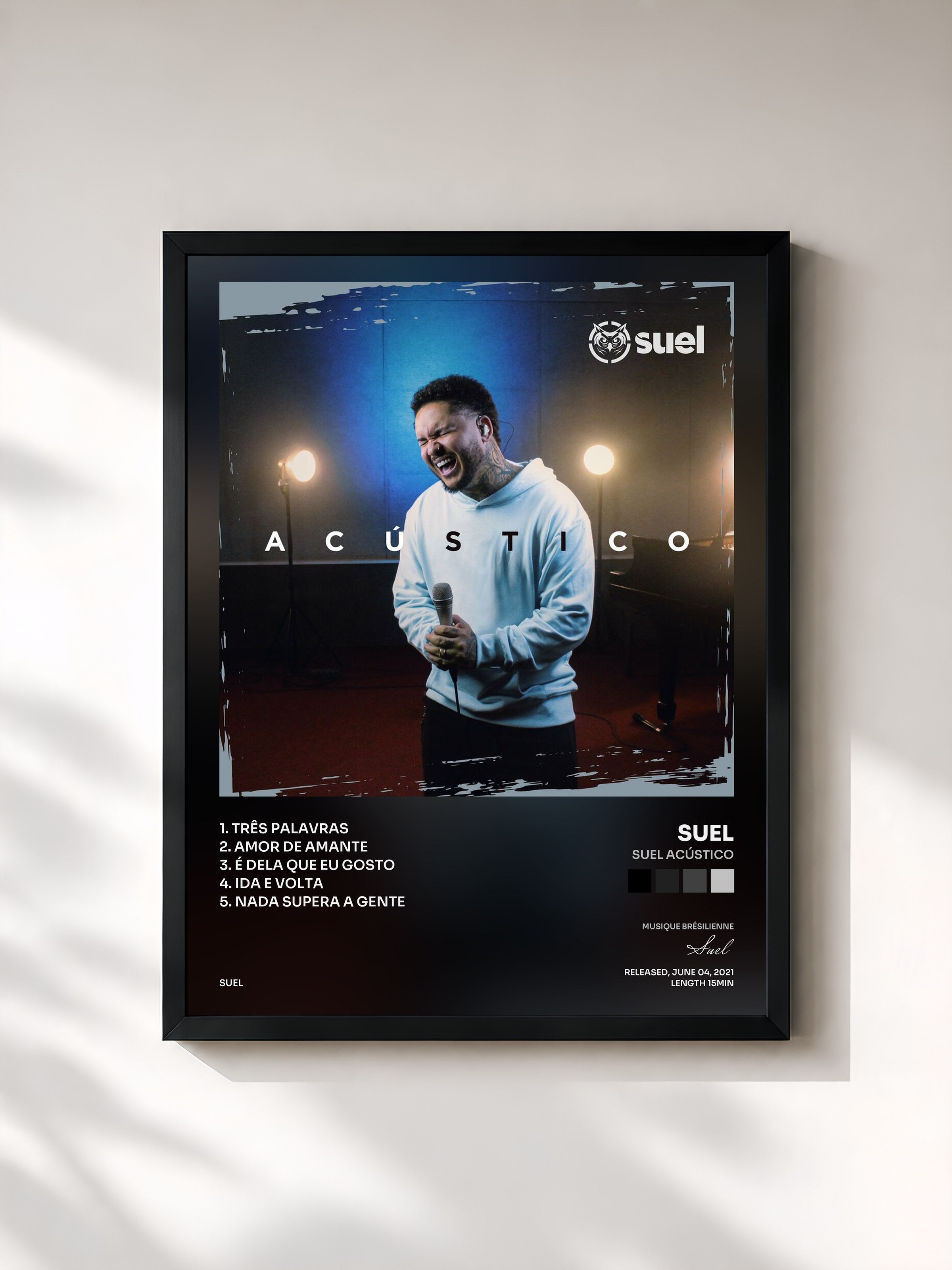 #noir Tableau de l'album Suel Acústico de Suel, cadre noir, imprimé et encadré en France