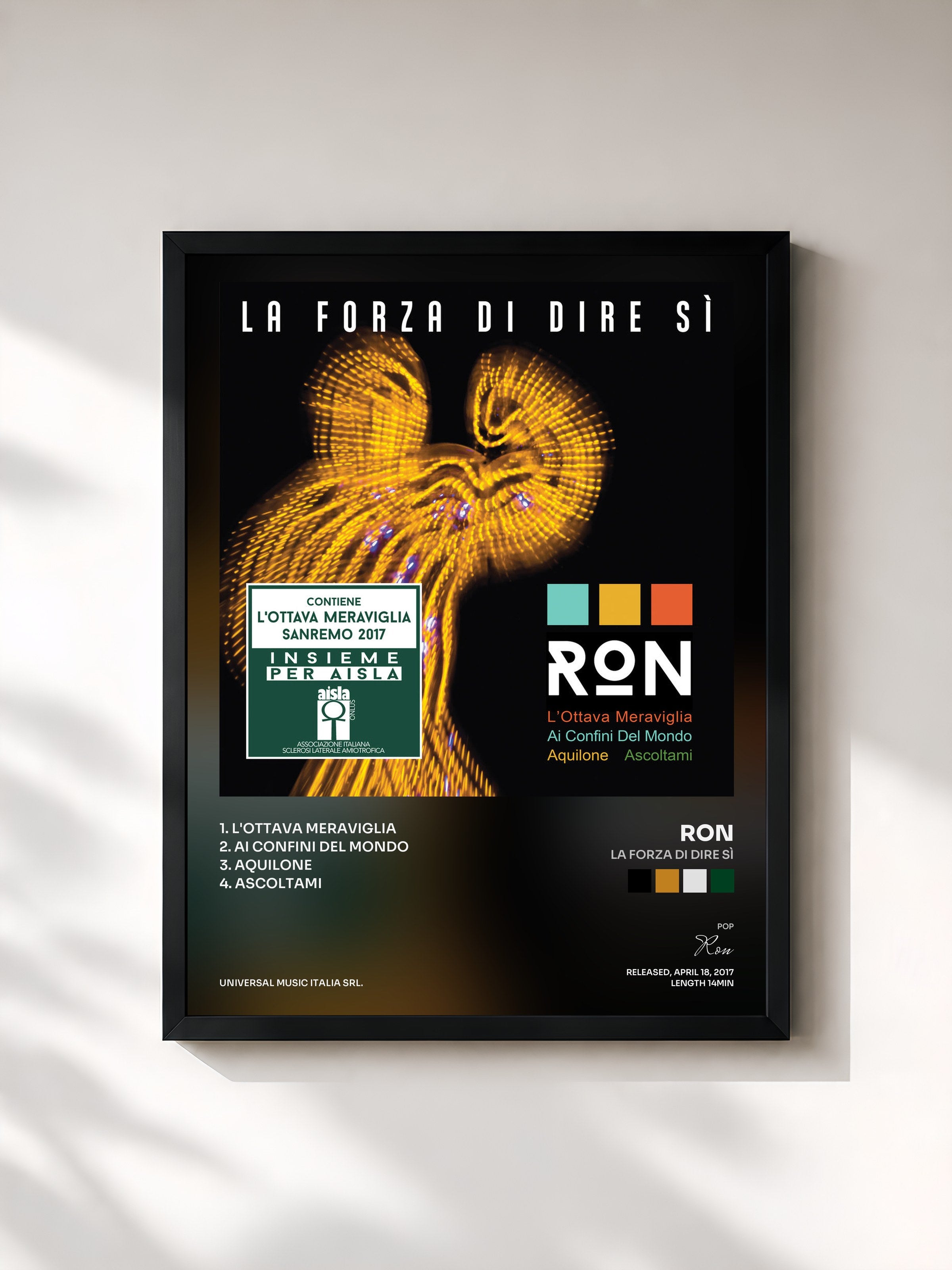 #noir Tableau de l'album La Forza Di Dire Sì de Ron, cadre noir, imprimé et encadré en France