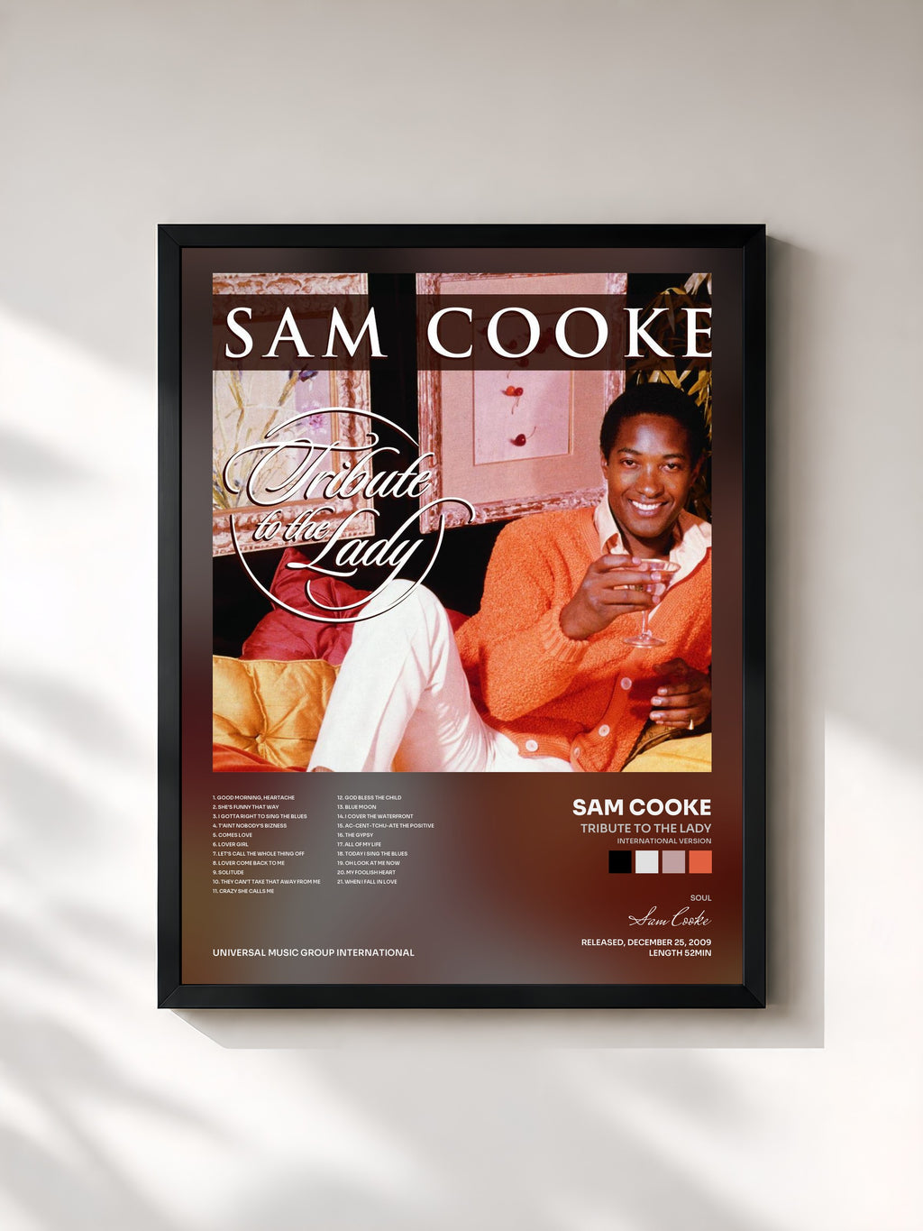 #noir Tableau de l'album Tribute To The Lady (International Version) de Sam Cooke, cadre noir, imprimé et encadré en France