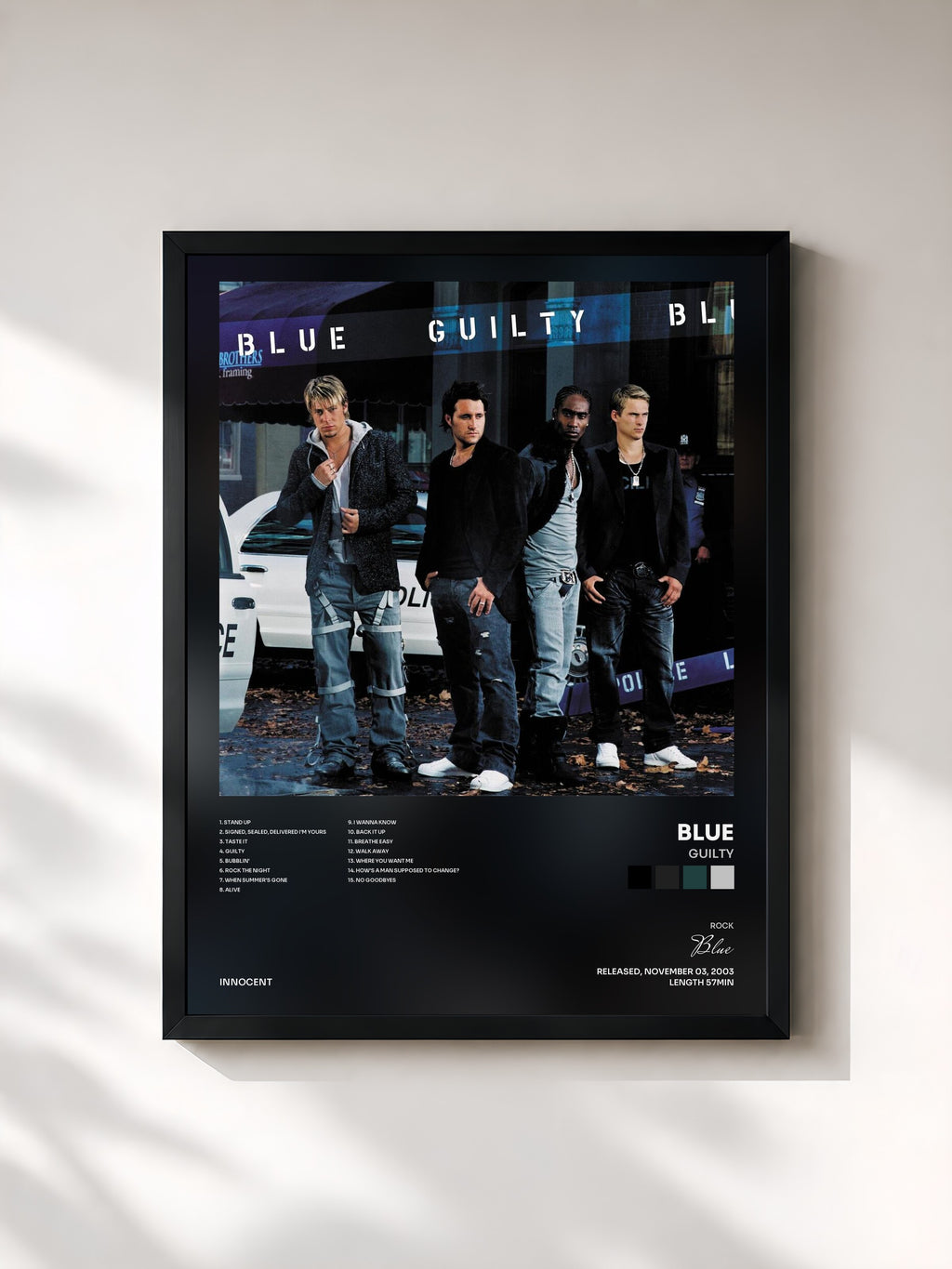 #noir Tableau de l'album Guilty de Blue, cadre noir, imprimé et encadré en France