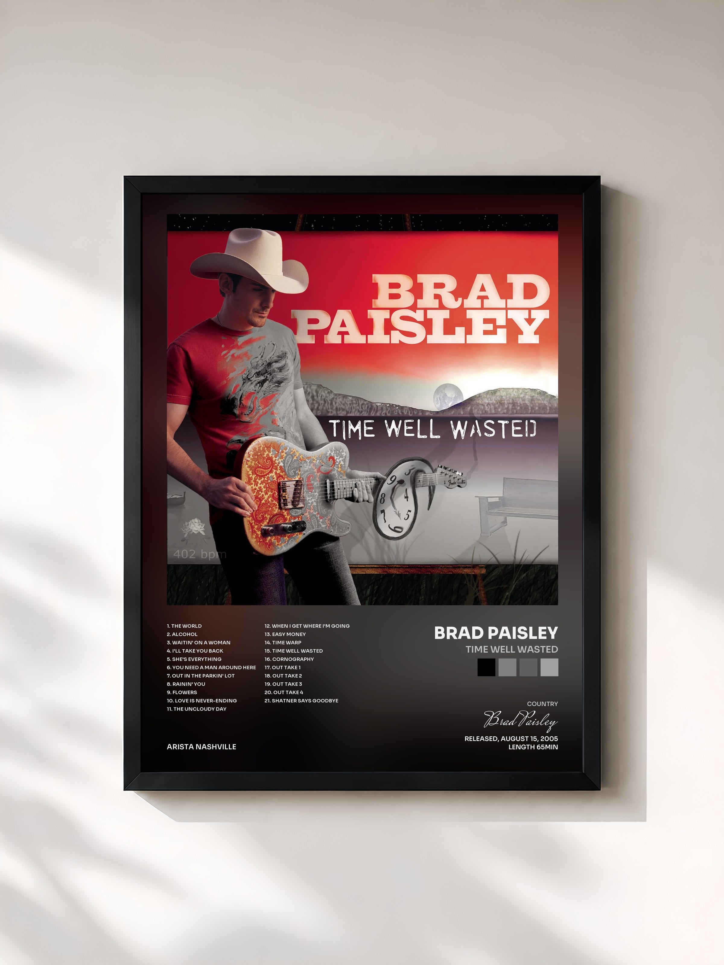#noir Tableau de l'album Time Well Wasted de Brad Paisley, cadre noir, imprimé et encadré en France