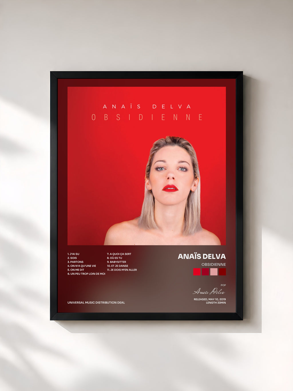 #noir Tableau de l'album Obsidienne de Anaïs Delva, cadre noir, imprimé et encadré en France