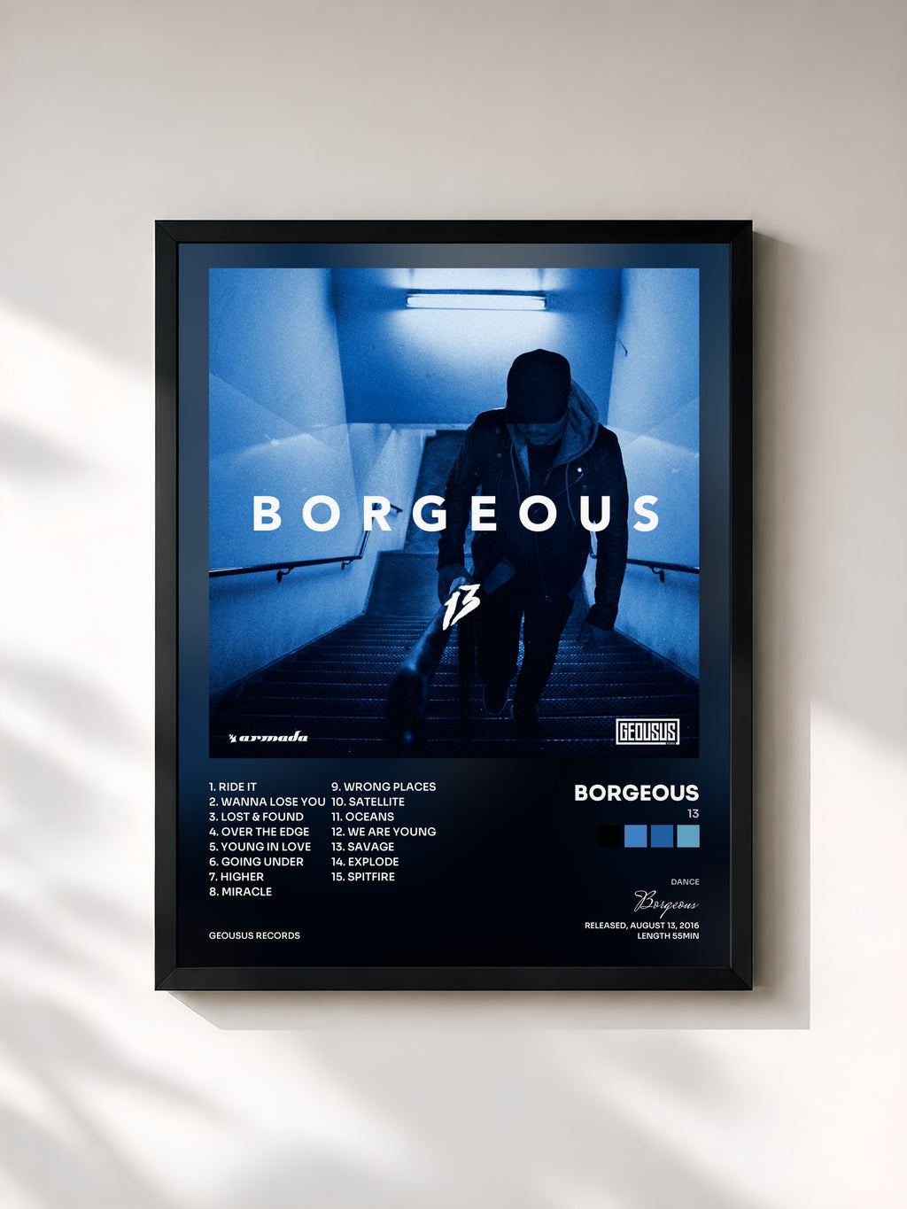 #noir Tableau de l'album 13 de Borgeous, cadre noir, imprimé et encadré en France