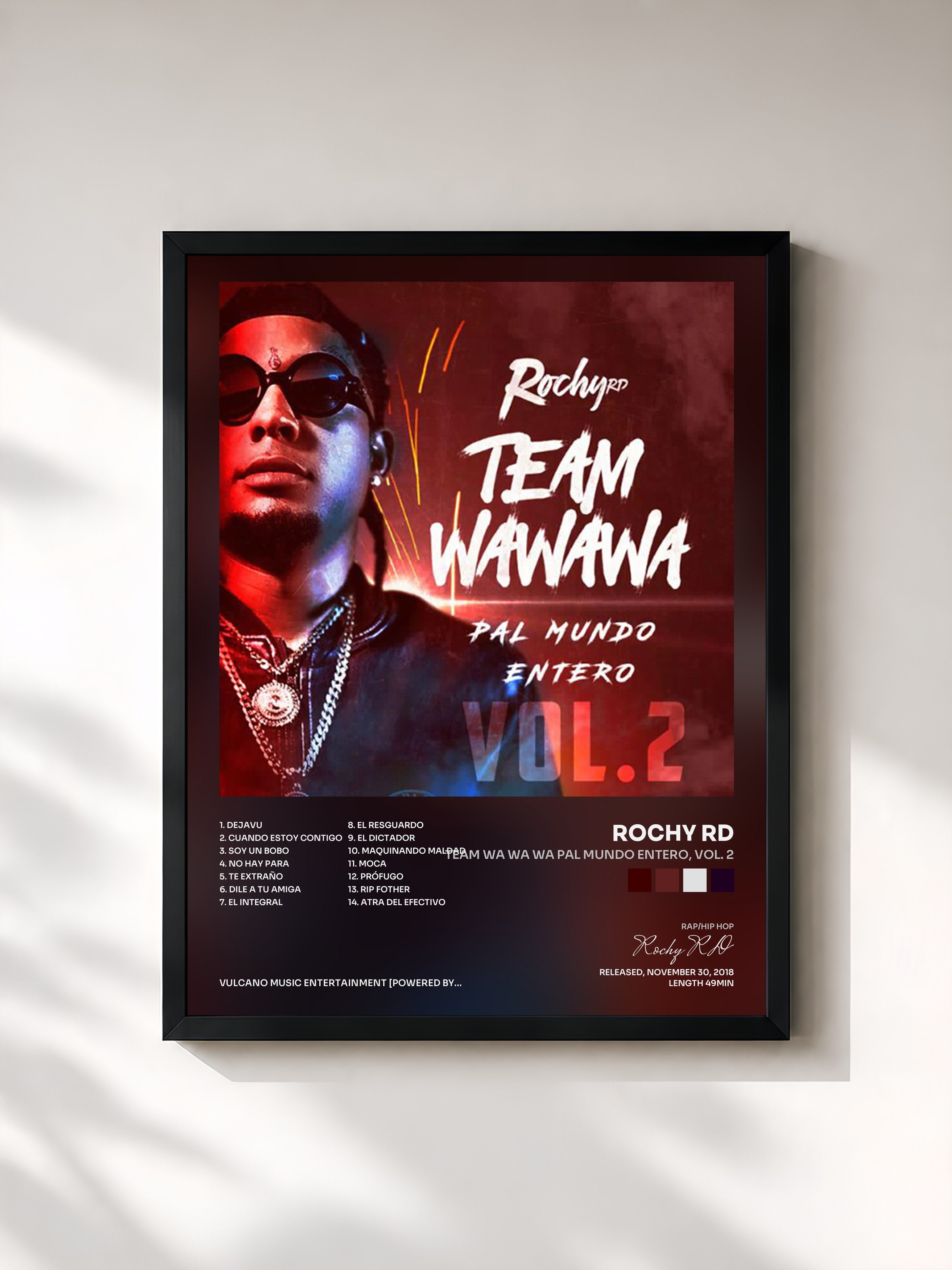#noir Tableau de l'album Team Wa Wa Wa Pal Mundo Entero, Vol. 2 de Rochy RD, cadre noir, imprimé et encadré en France