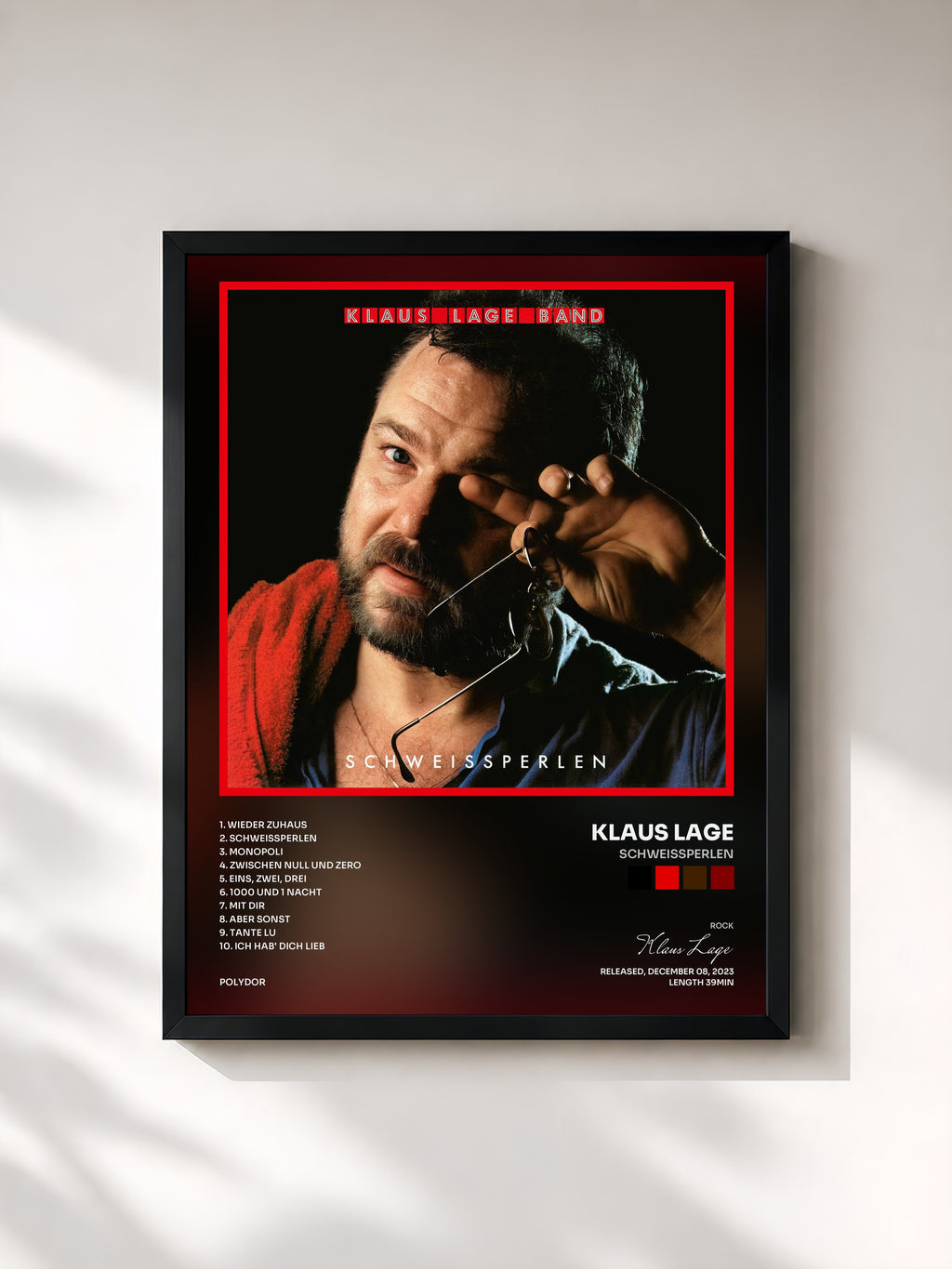 #noir Tableau de l'album Schweißperlen de Klaus Lage, cadre noir, imprimé et encadré en France