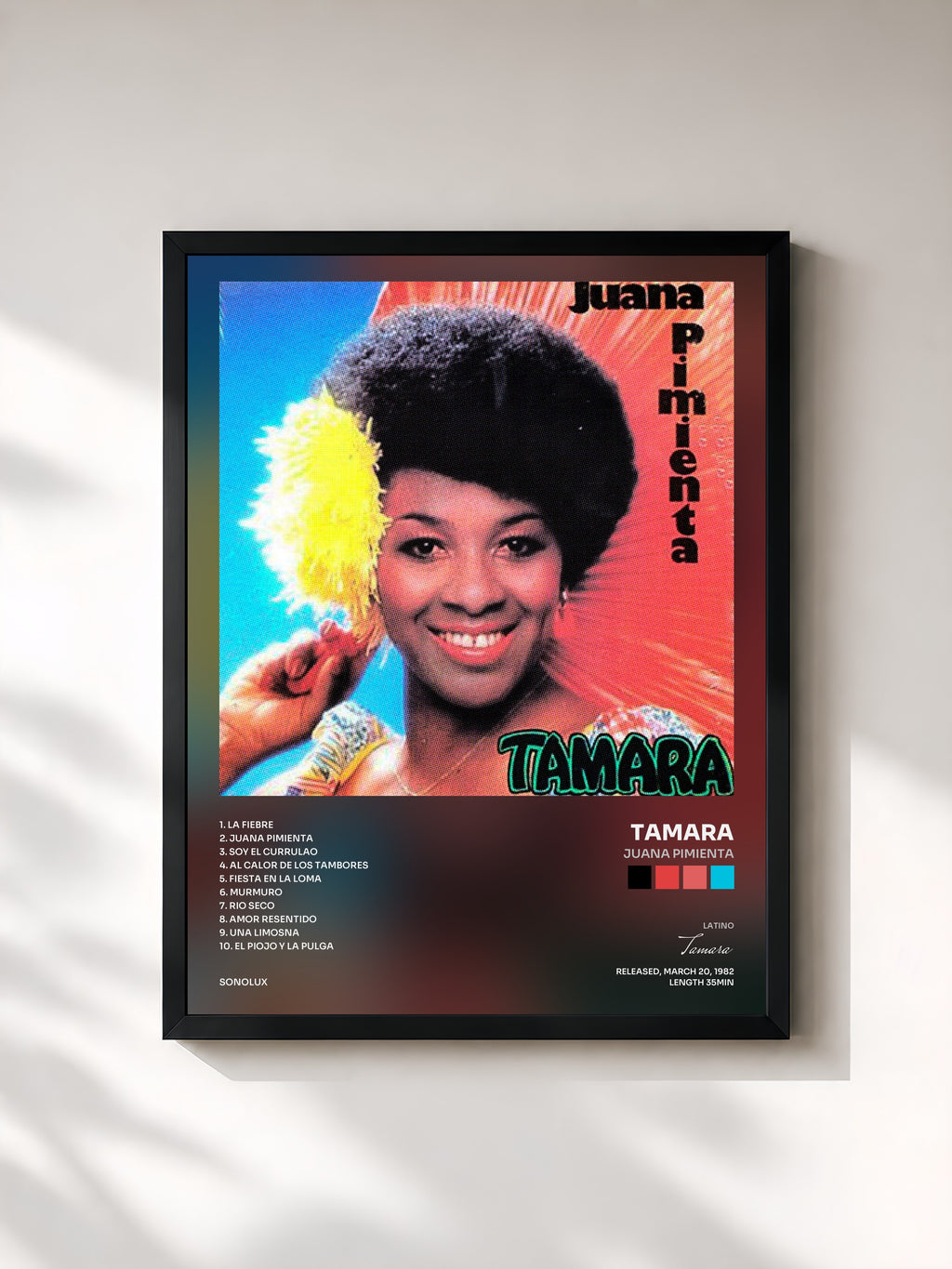 #noir Tableau de l'album Juana Pimienta de Tamara, cadre noir, imprimé et encadré en France