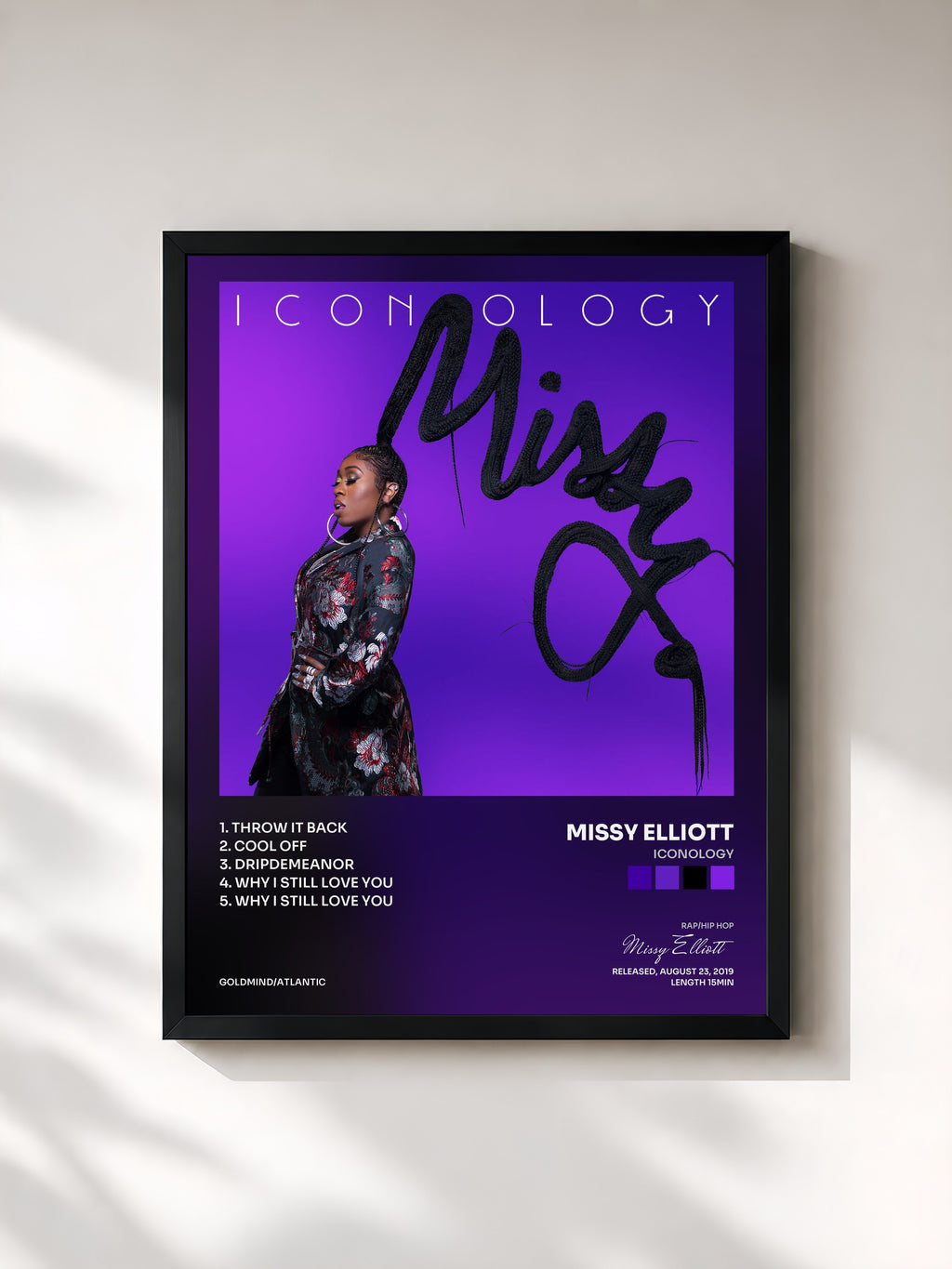 #noir Tableau de l'album ICONOLOGY de Missy Elliott, cadre noir, imprimé et encadré en France