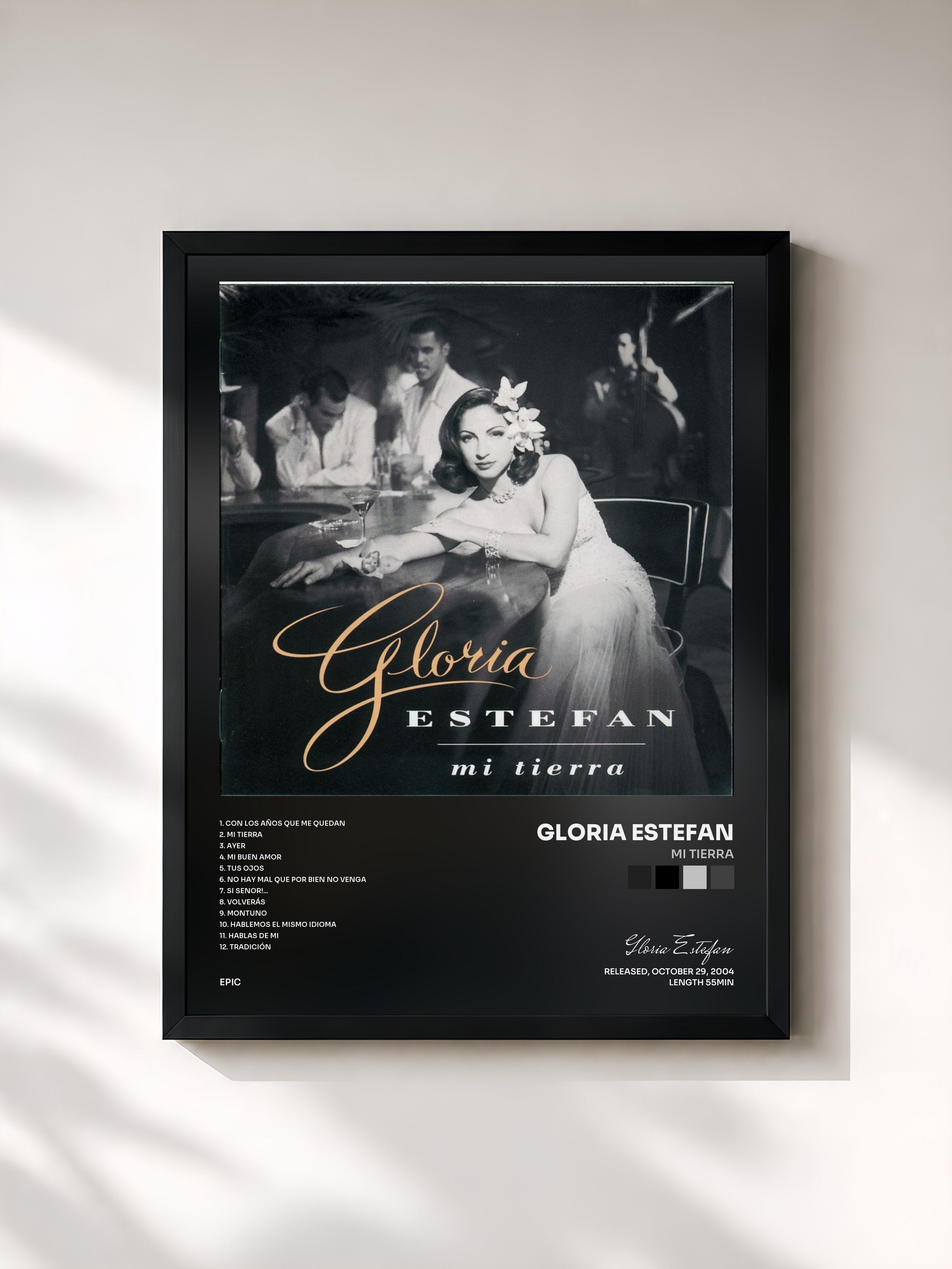 #noir Tableau de l'album Mi Tierra de Gloria Estefan, cadre noir, imprimé et encadré en France