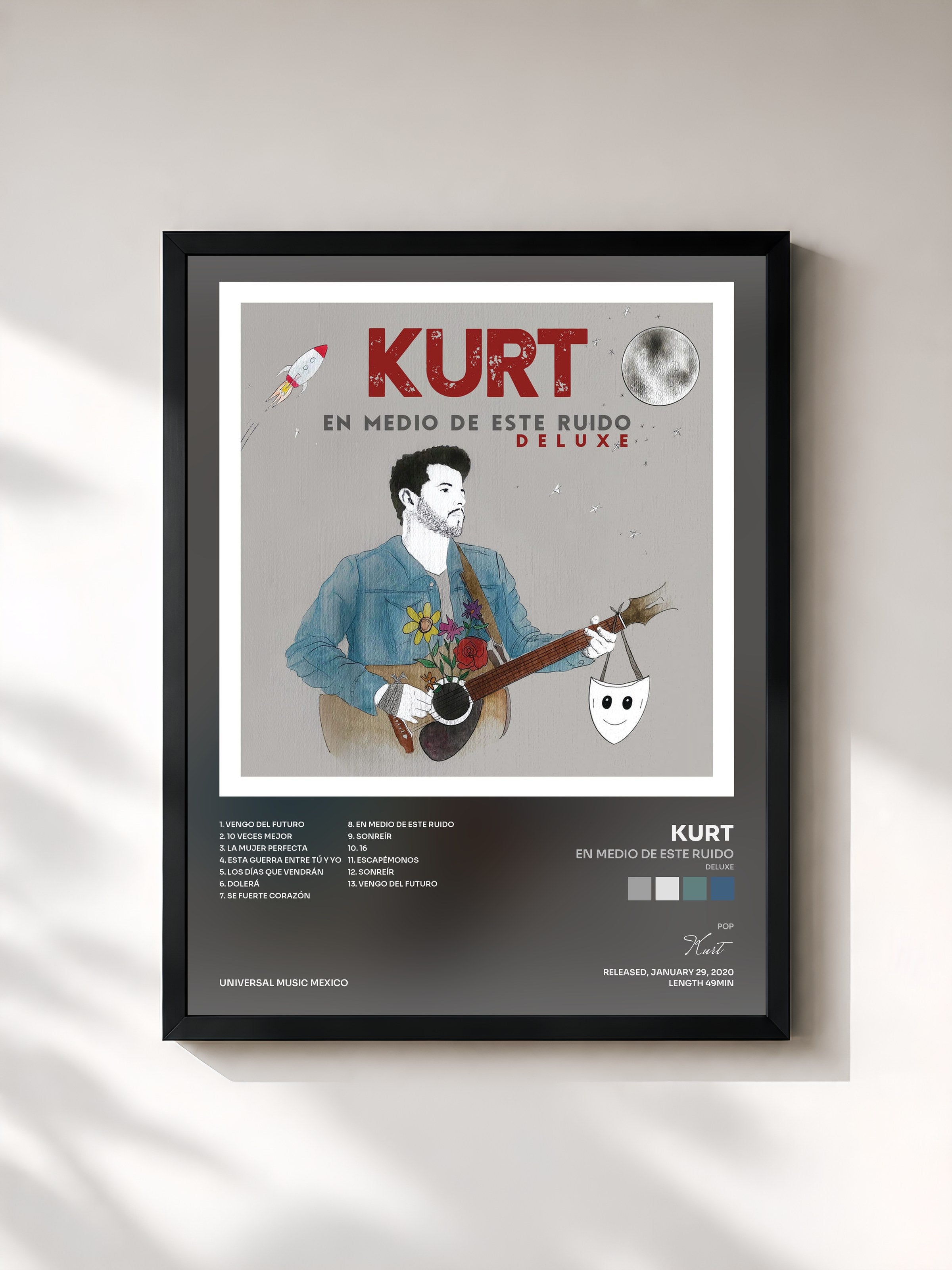 #noir Tableau de l'album En Medio De Este Ruido (Deluxe) de Kurt, cadre noir, imprimé et encadré en France