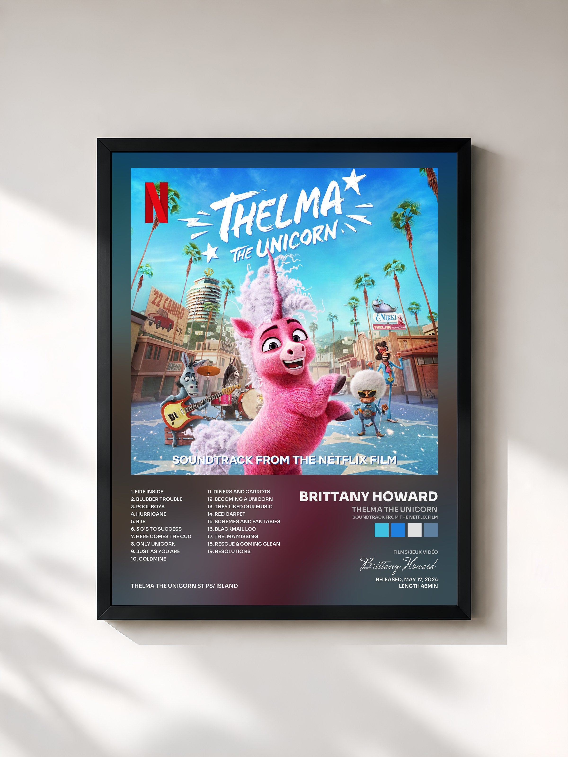 #noir Tableau de l'album Thelma The Unicorn (Soundtrack from the Netflix Film) de Brittany Howard, cadre noir, imprimé et encadré en France
