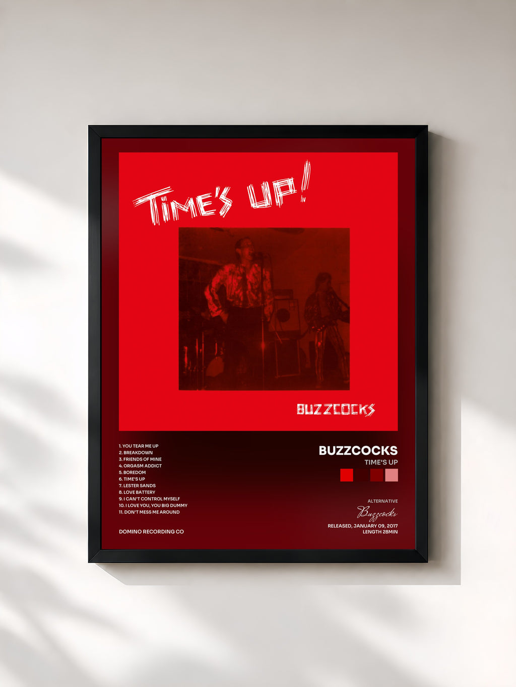#noir Tableau de l'album Time's Up de Buzzcocks, cadre noir, imprimé et encadré en France