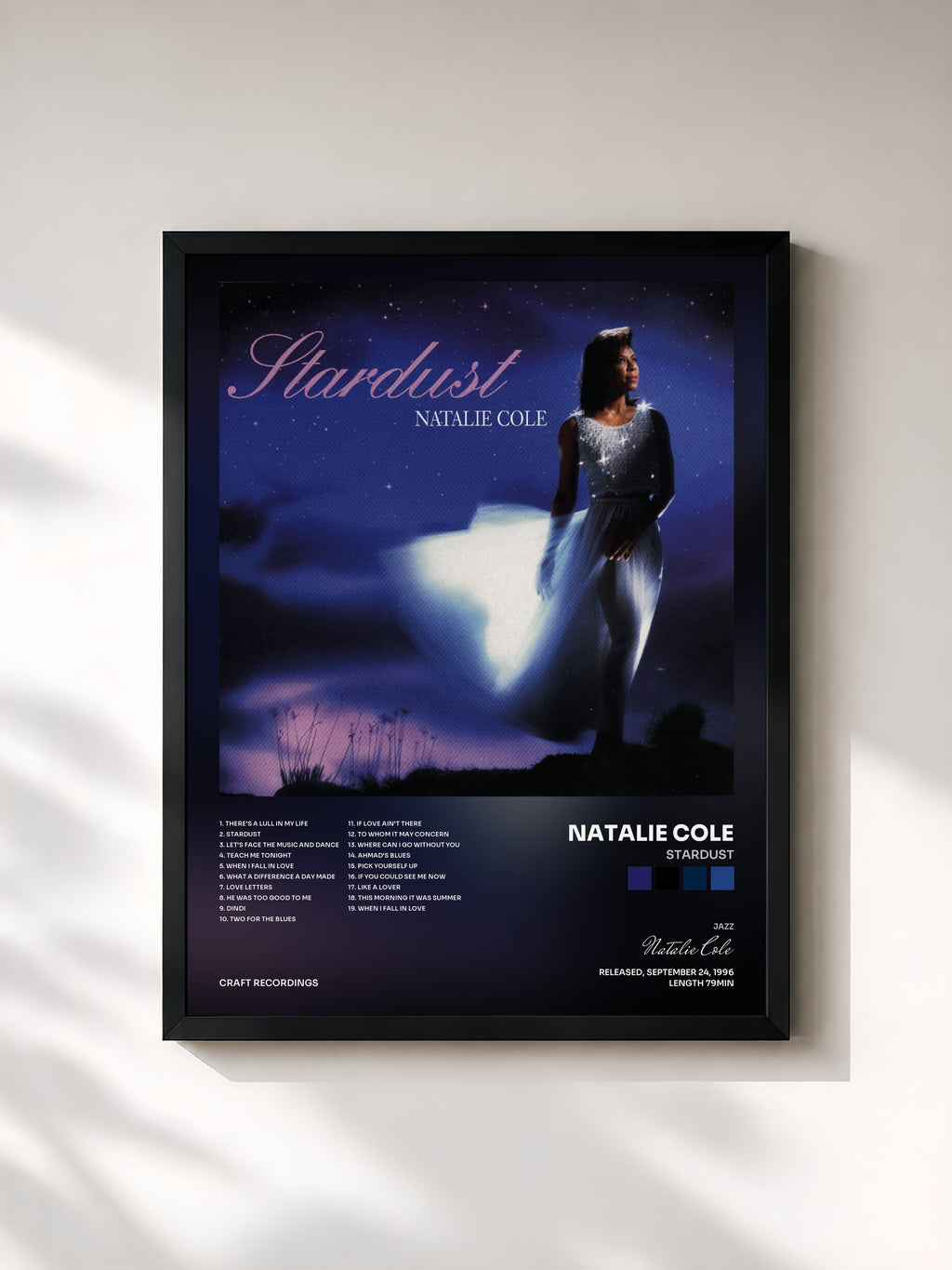 #noir Tableau de l'album Stardust de Natalie Cole, cadre noir, imprimé et encadré en France