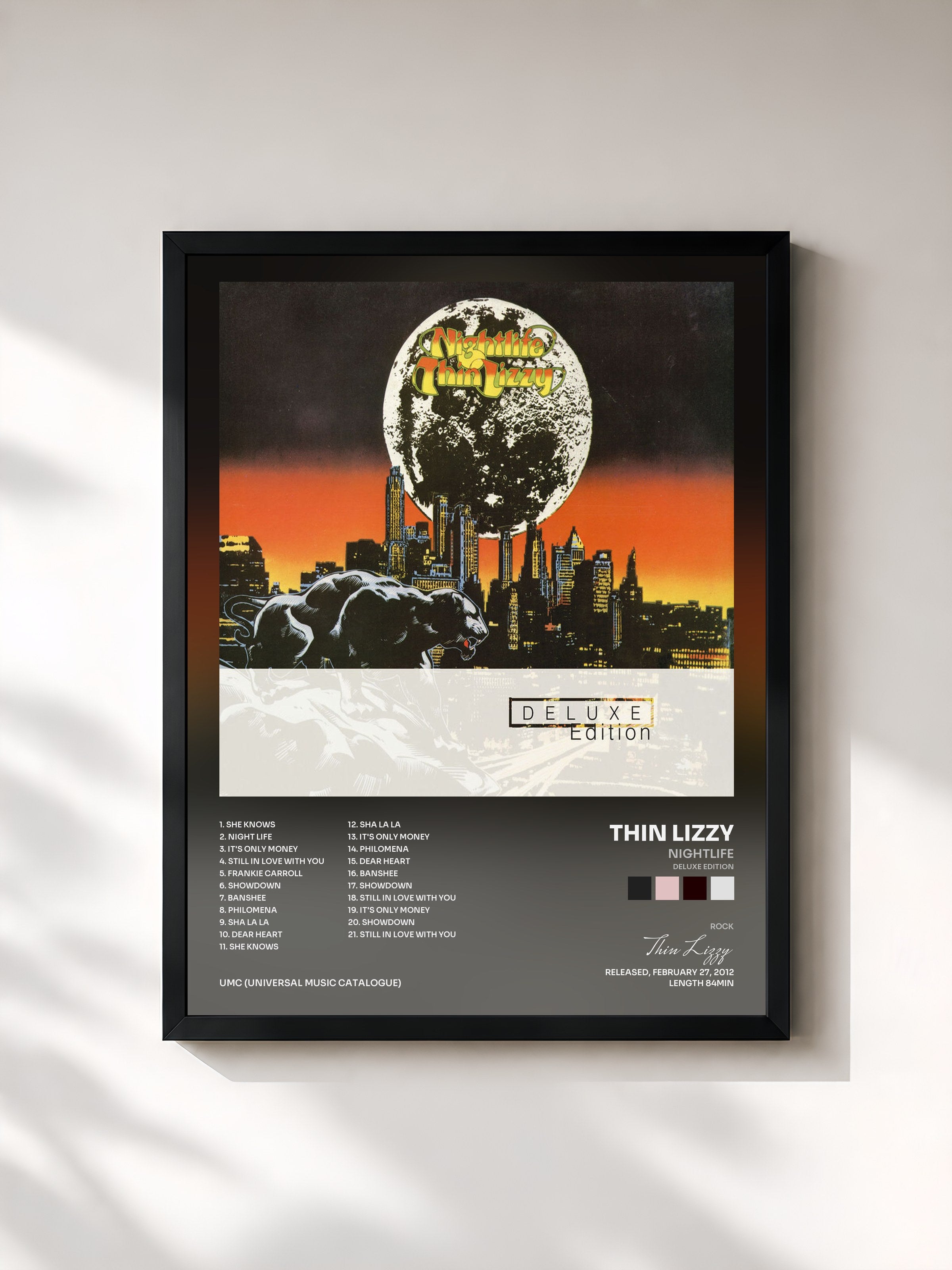 #noir Tableau de l'album Nightlife (Deluxe Edition) de Thin Lizzy, cadre noir, imprimé et encadré en France