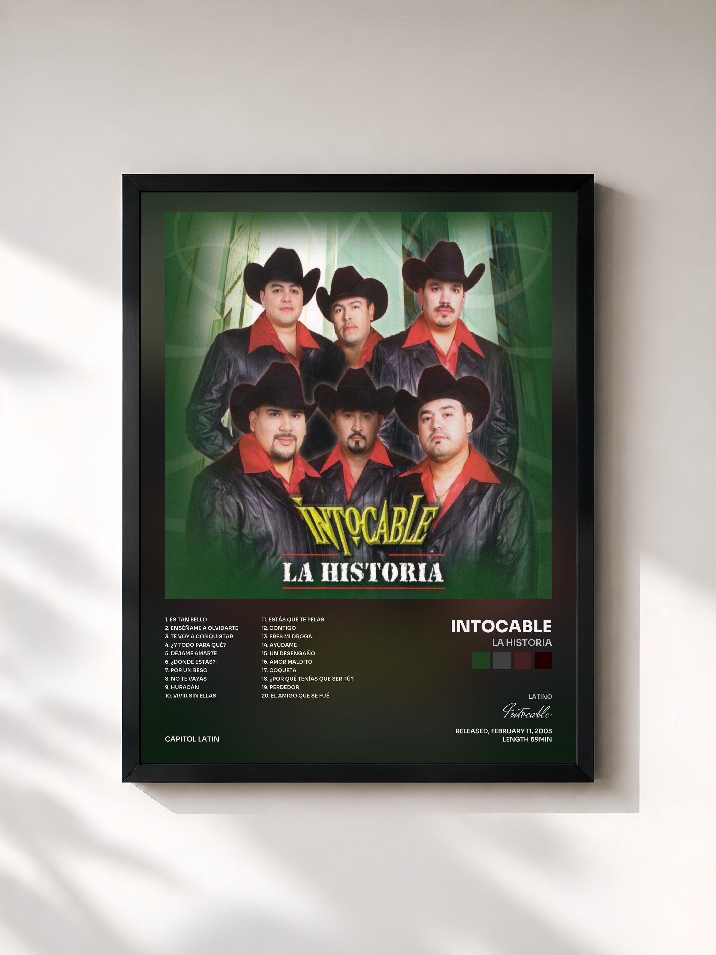 #noir Tableau de l'album La Historia de Intocable, cadre noir, imprimé et encadré en France