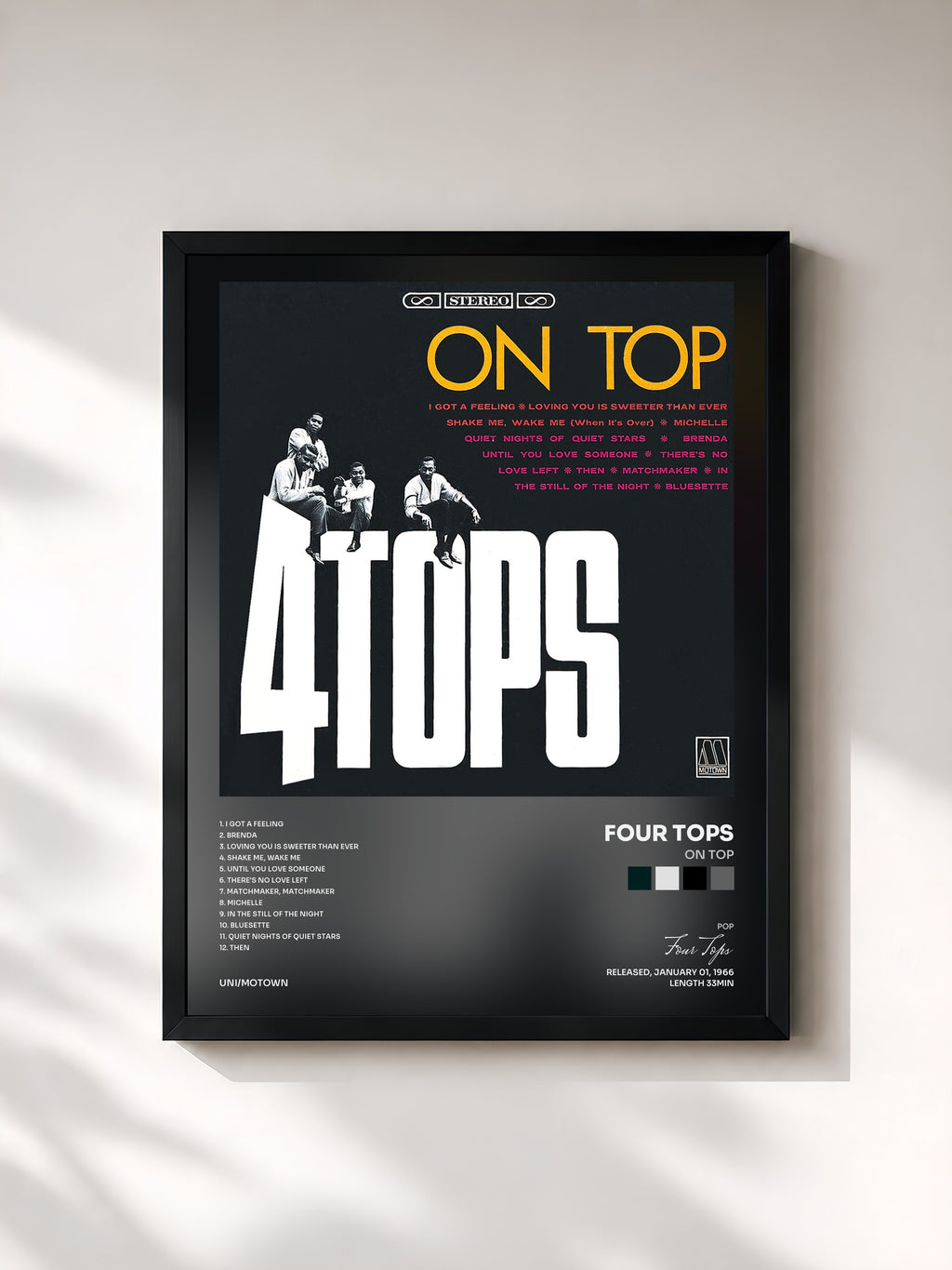 #noir Tableau de l'album On Top de Four Tops, cadre noir, imprimé et encadré en France