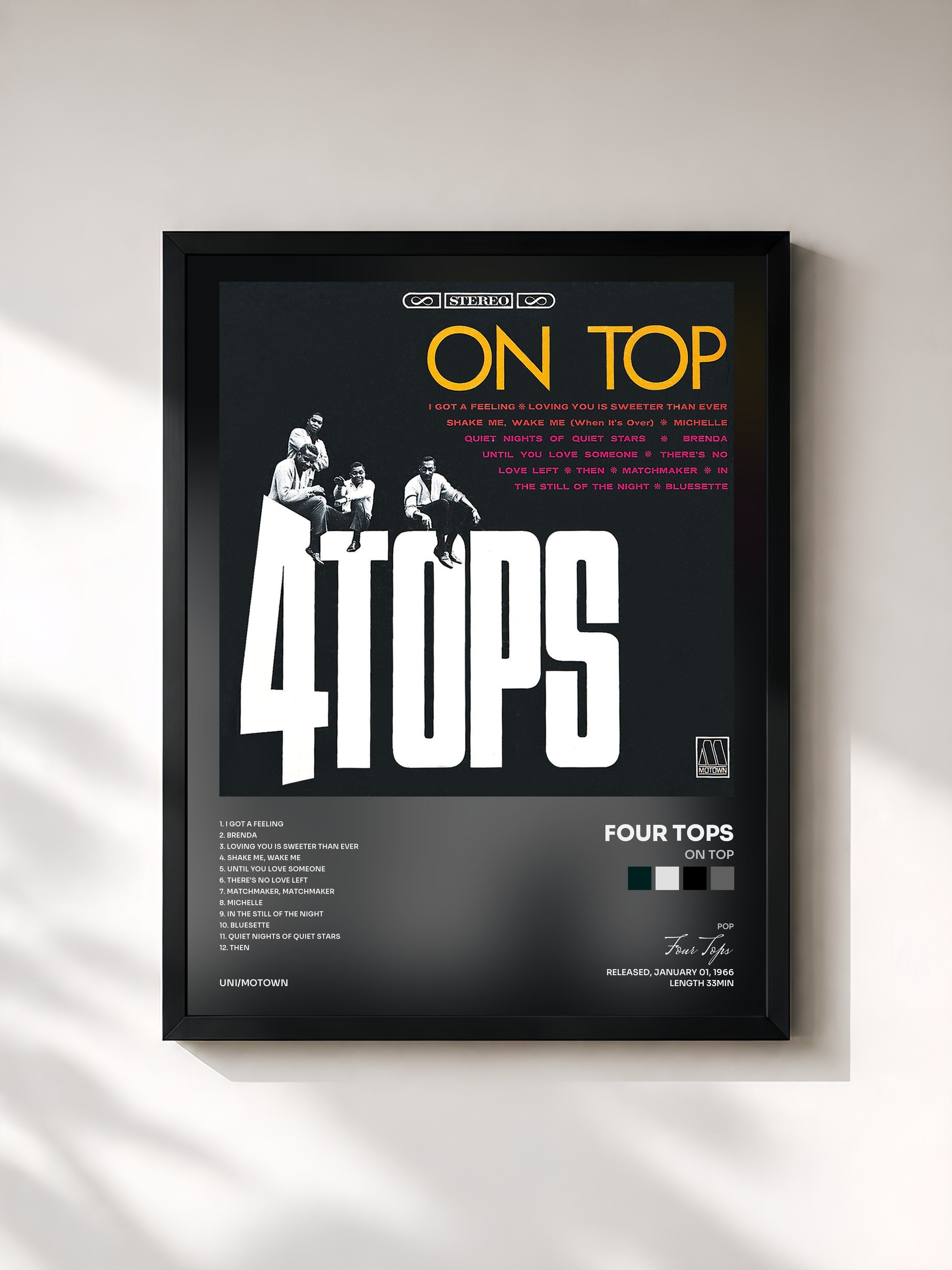 #noir Tableau de l'album On Top de Four Tops, cadre noir, imprimé et encadré en France